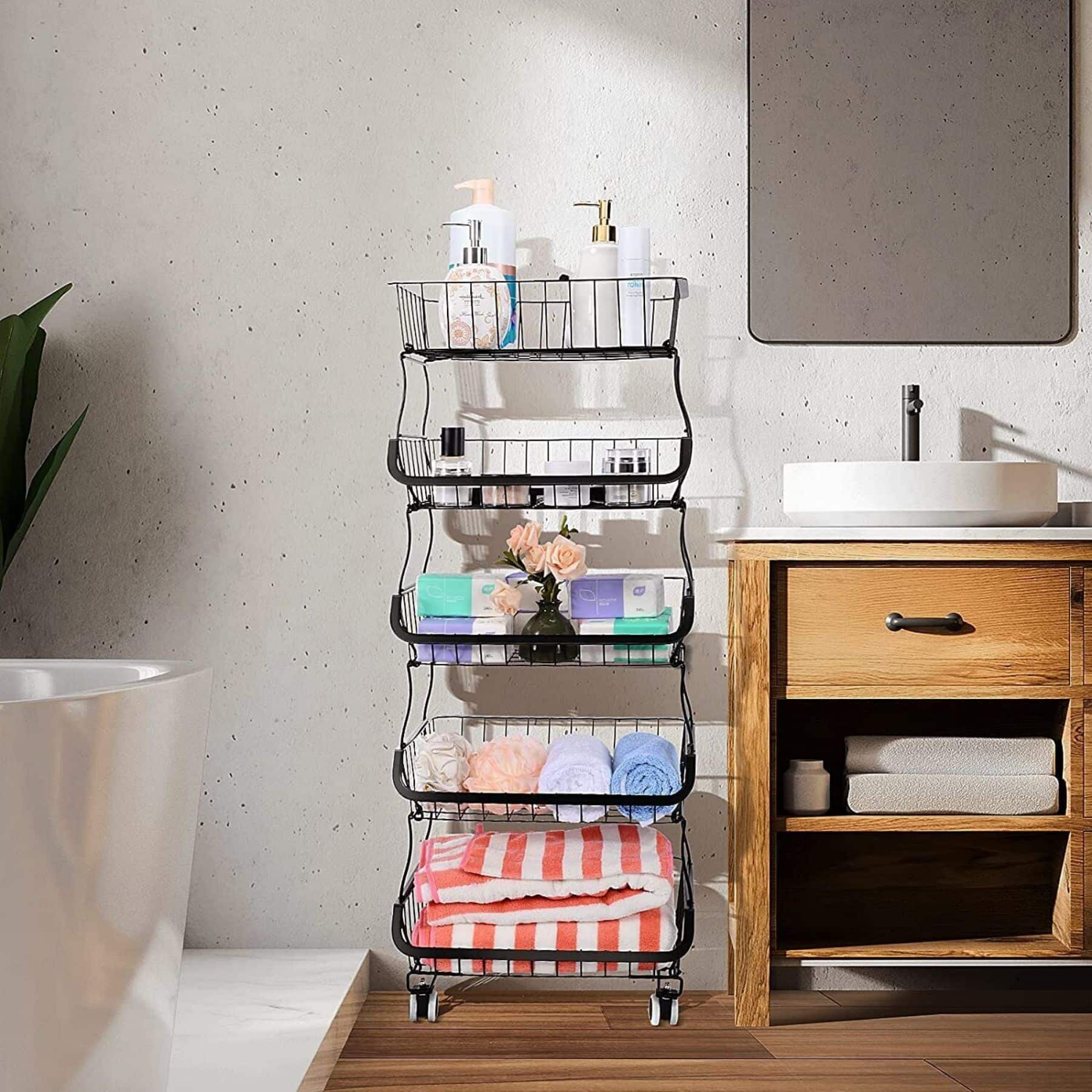 Black 5-Tier Fruit Basket Rolling Cart