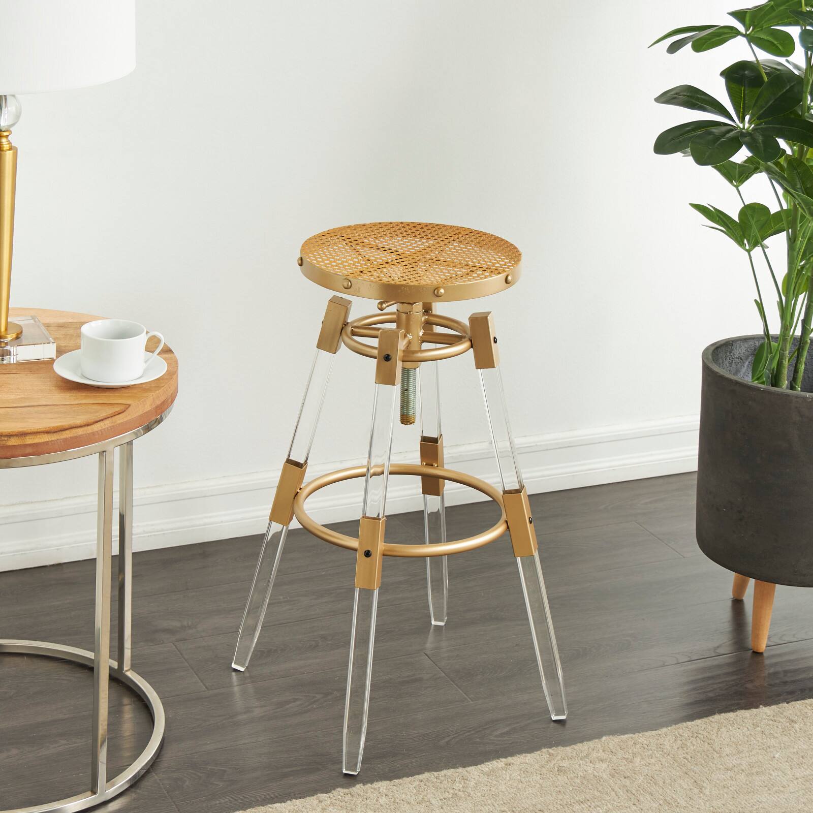 27" Gold Acrylic Bar Stool with Clear Acrylic Accents
