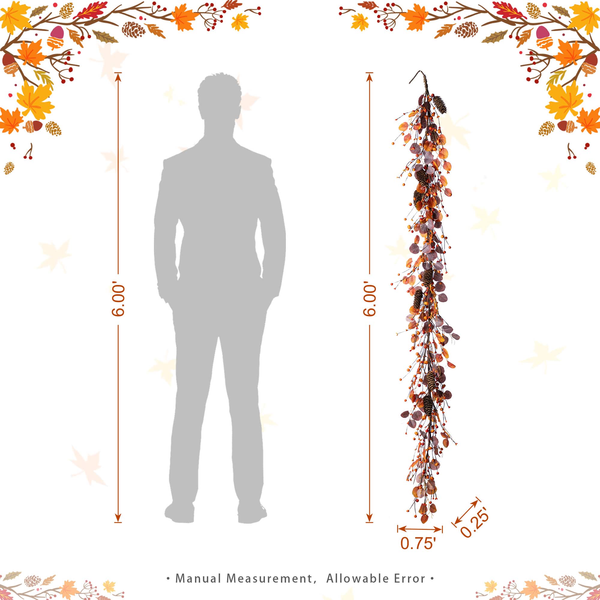 Glitzhome® 6ft Fall Eucalyptus Berry Garland