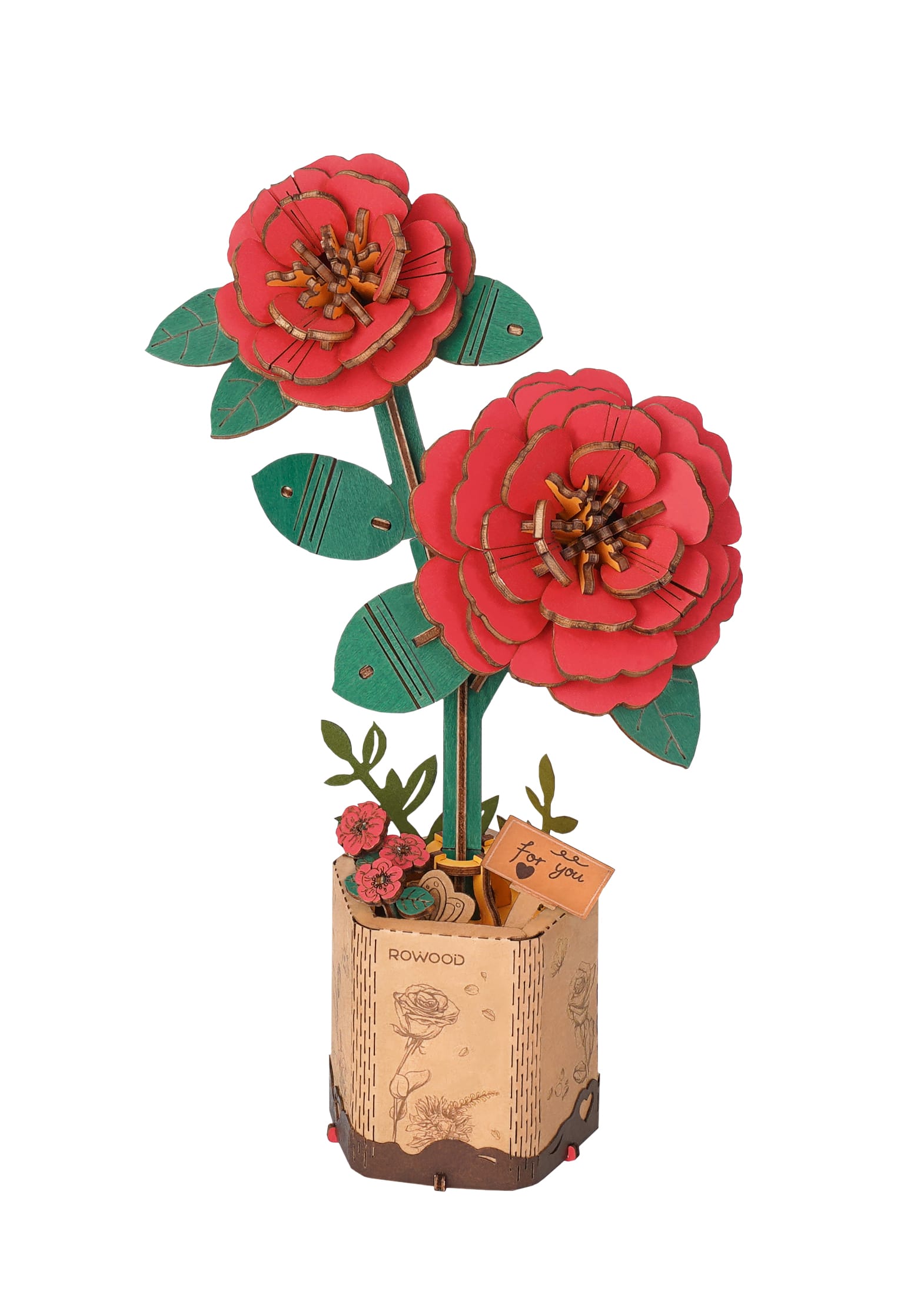 Rowood Red Camellia Wooden Bloom Craft