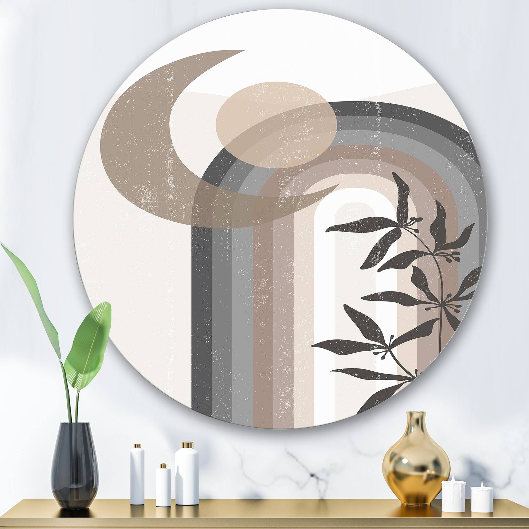 Designart - Abstract Sun and Moon In Gray and Blue - Modern Metal Circle Wall Art