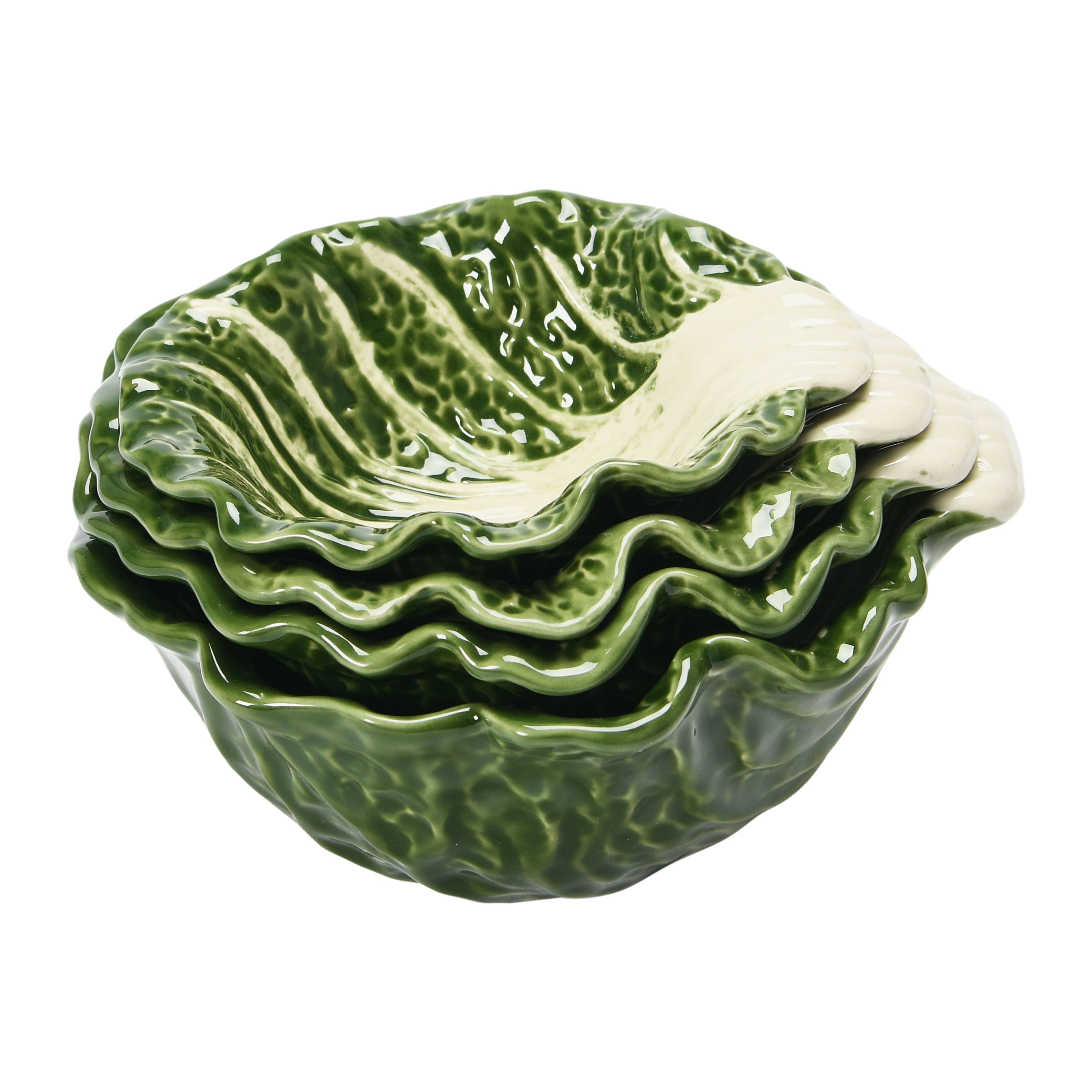 Hello Honey® Green Hand-Painted Cabbage Shaped Stoneware Bowls, 4ct.