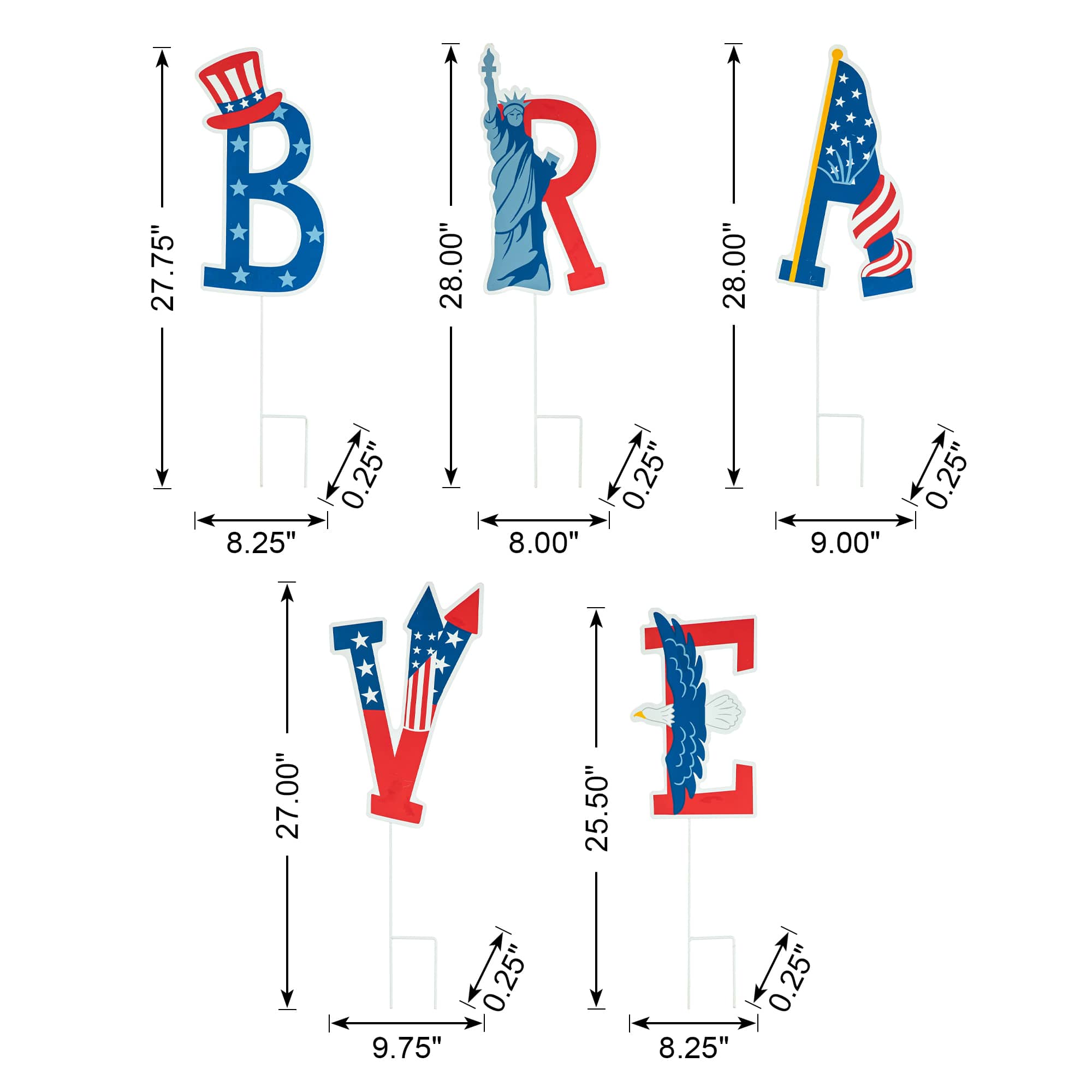 Glitzhome® 43" Patriotic America Brave Yard Stake Set