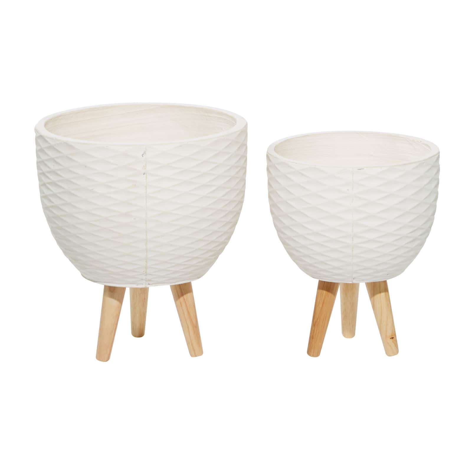 White Polystone Contemporary Planter Set