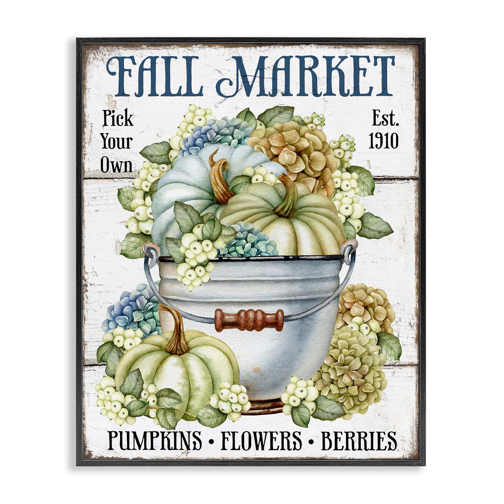 Stupell Industries Vintage Pumpkins & Hydgrangea Framed Giclee Art