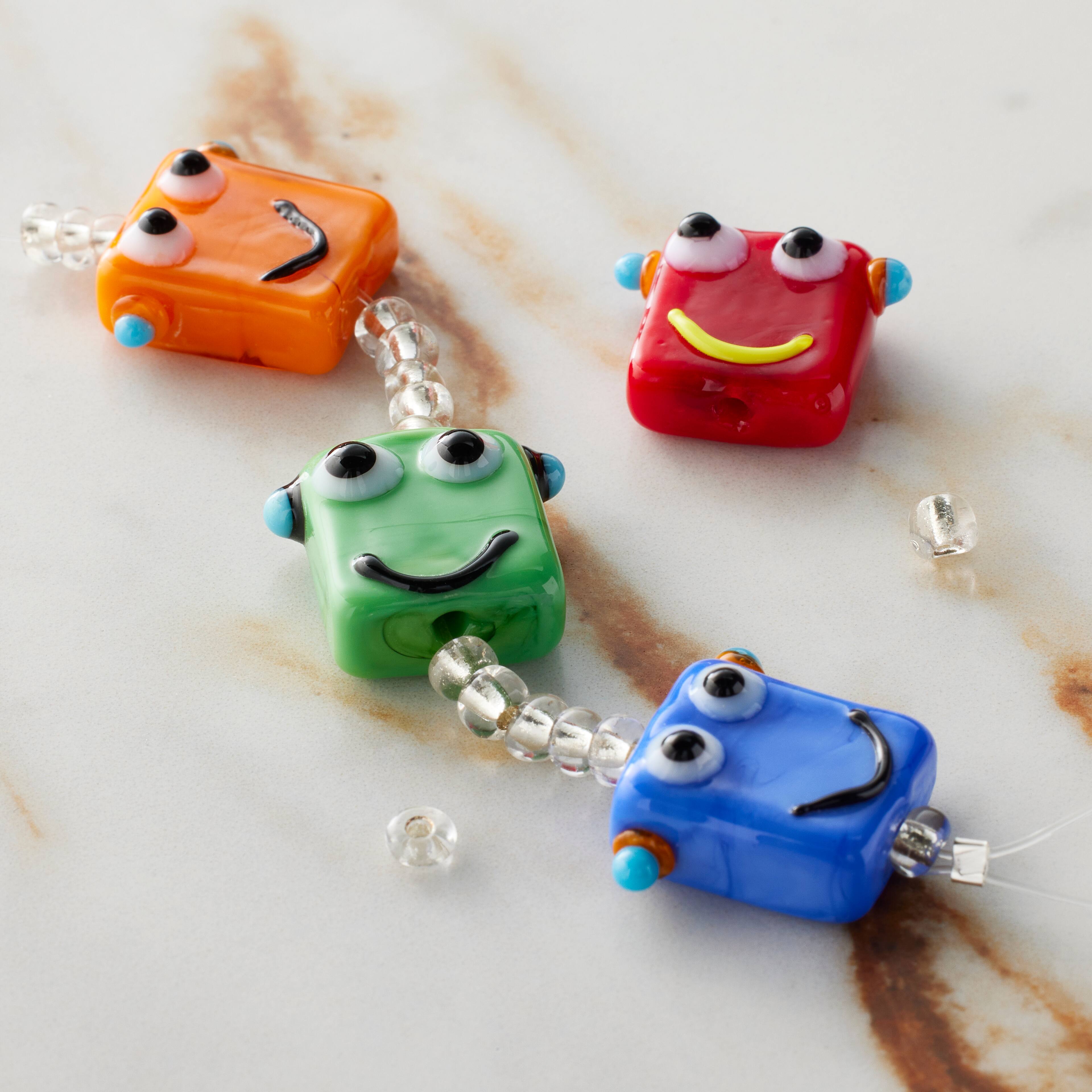 12 Pack: Multicolor Lampwork Glass Robot Beads by Bead Landing™