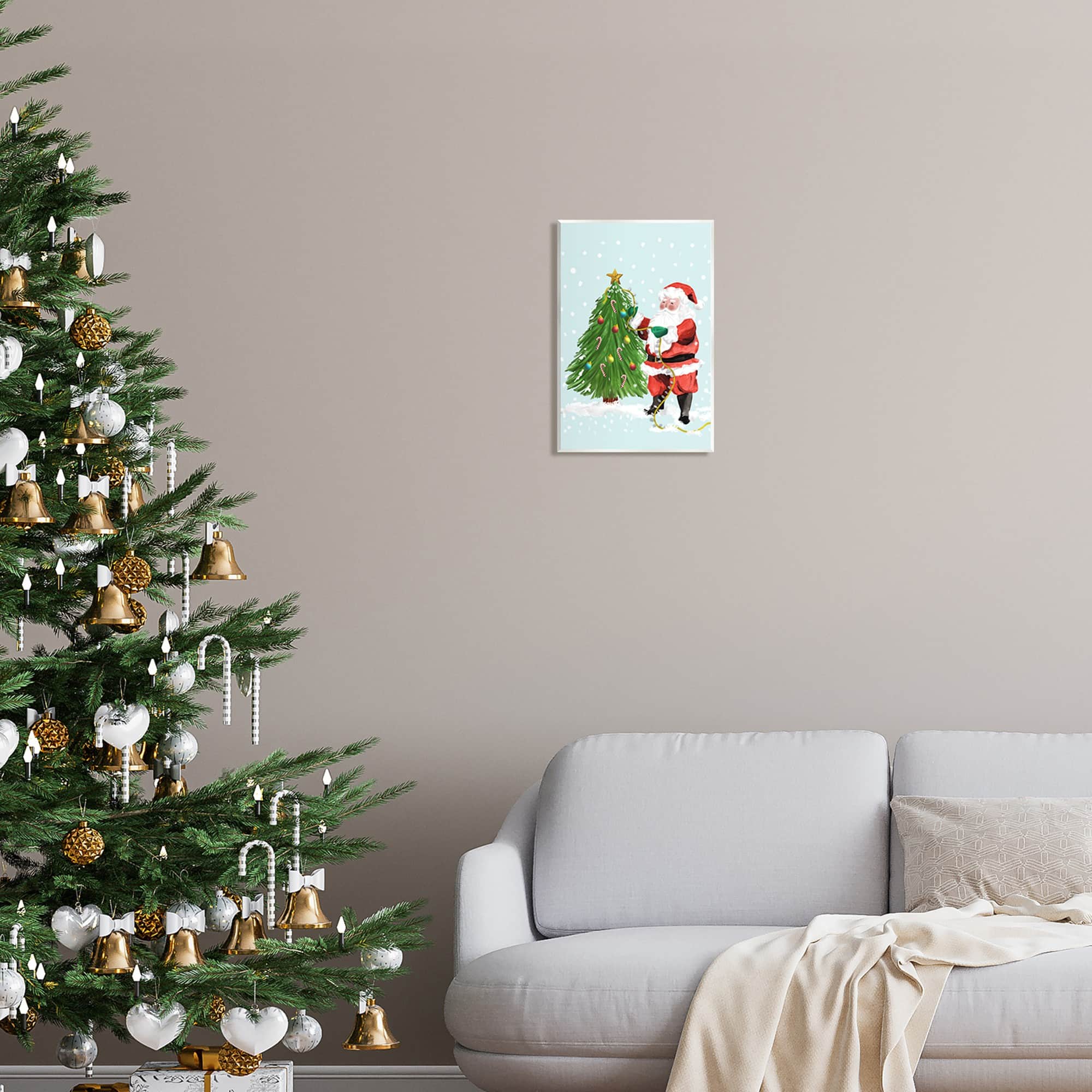 Stupell Industries Snowy Santa Claus Tree Scenery Wall Plaque Art