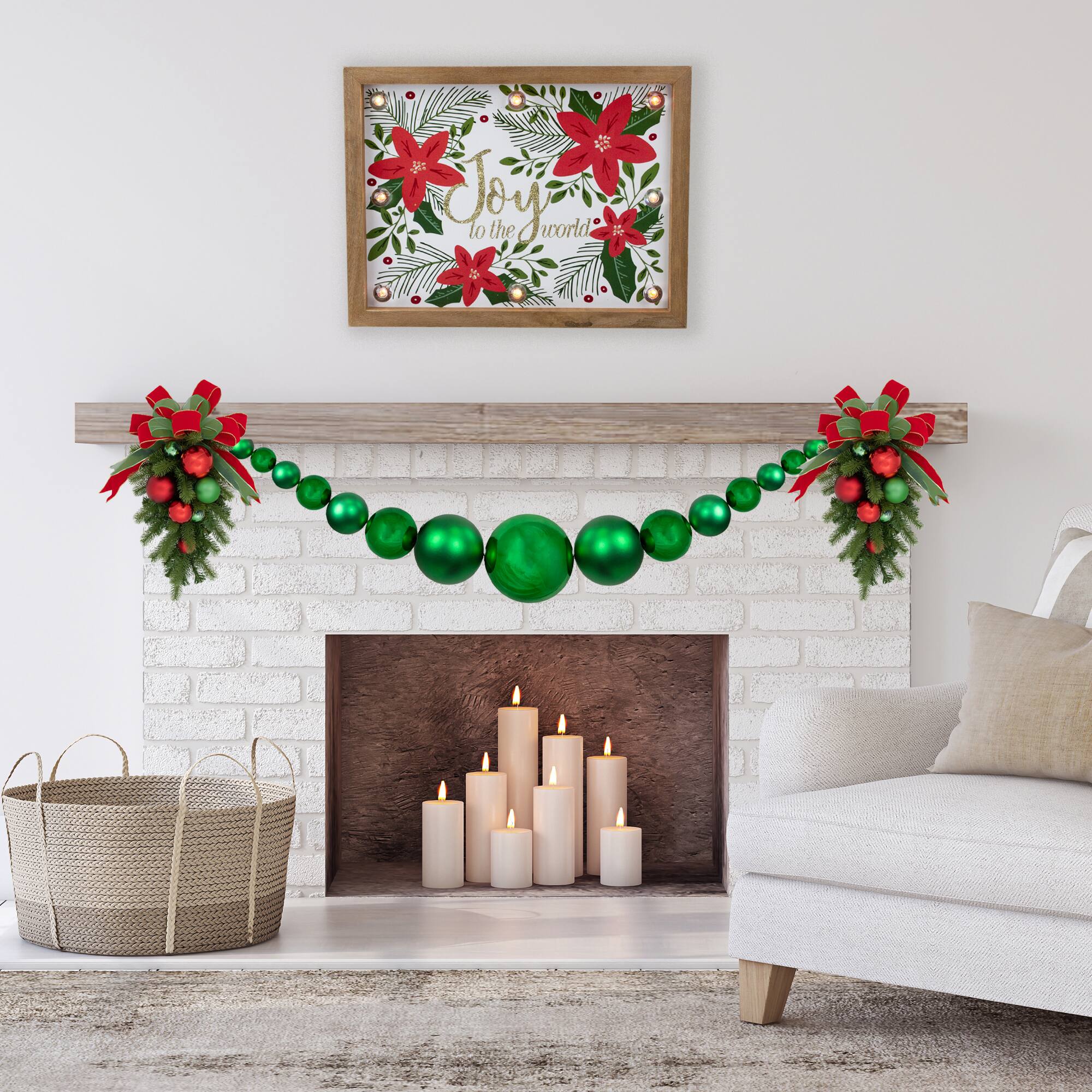 6ft. Green Shiny & Matte Shatterproof Ball Christmas Swag