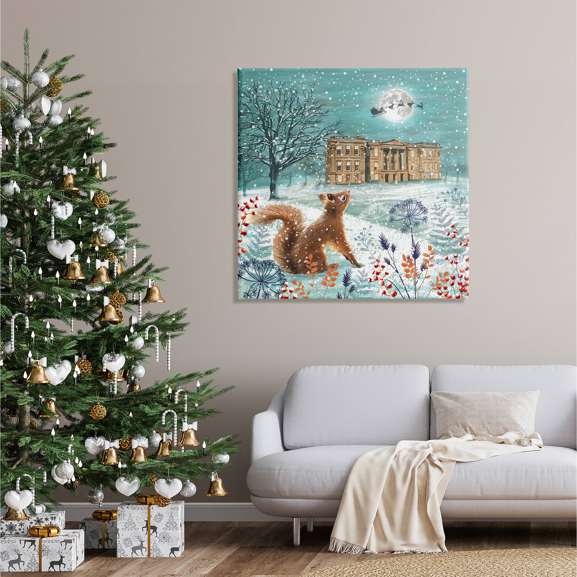 Stupell Industries Squirrel Watching Santa Claus Canvas Wall Art