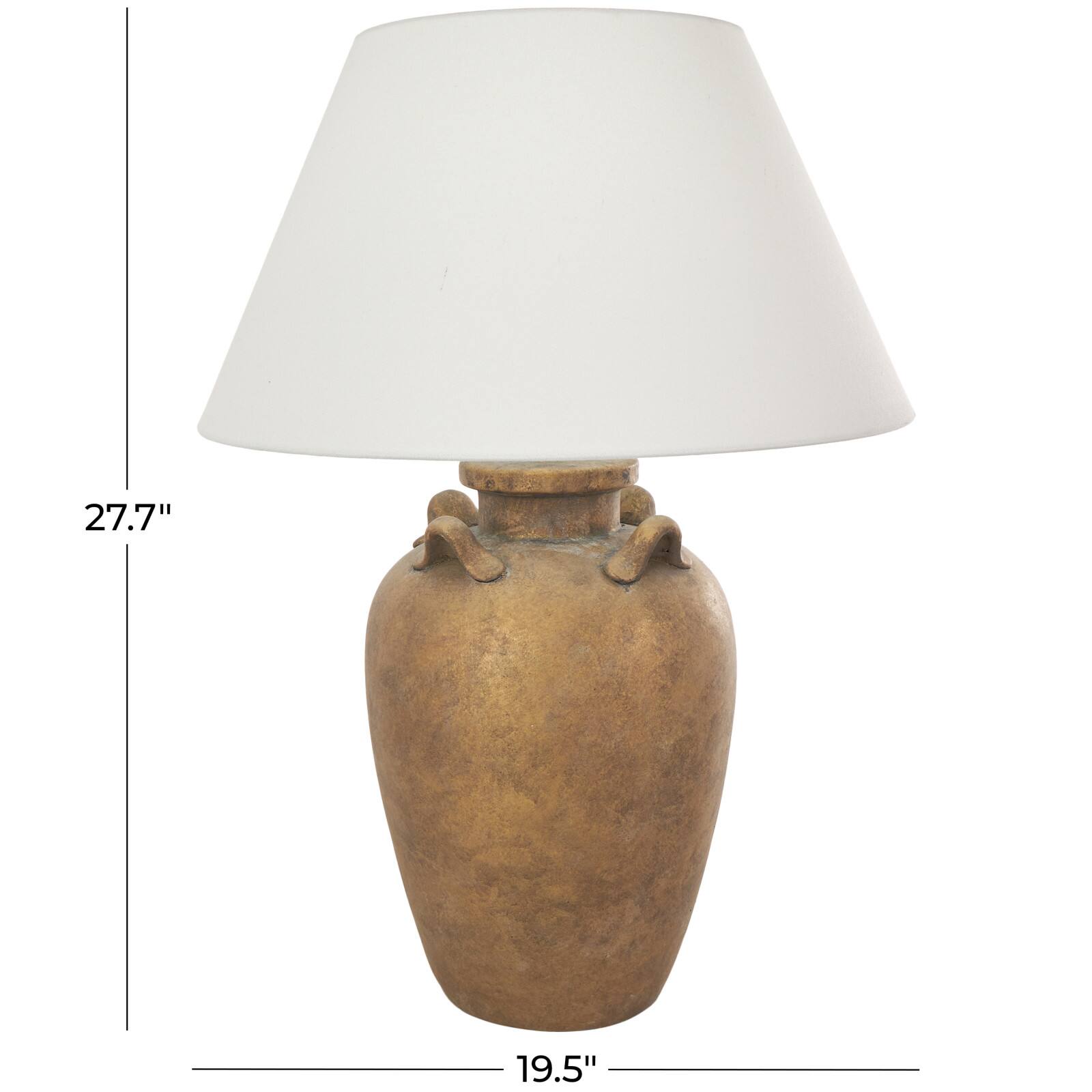 28" Brown Ceramic Distressed Antique Style Pot Table Lamp with Cream Linen Shade Vase