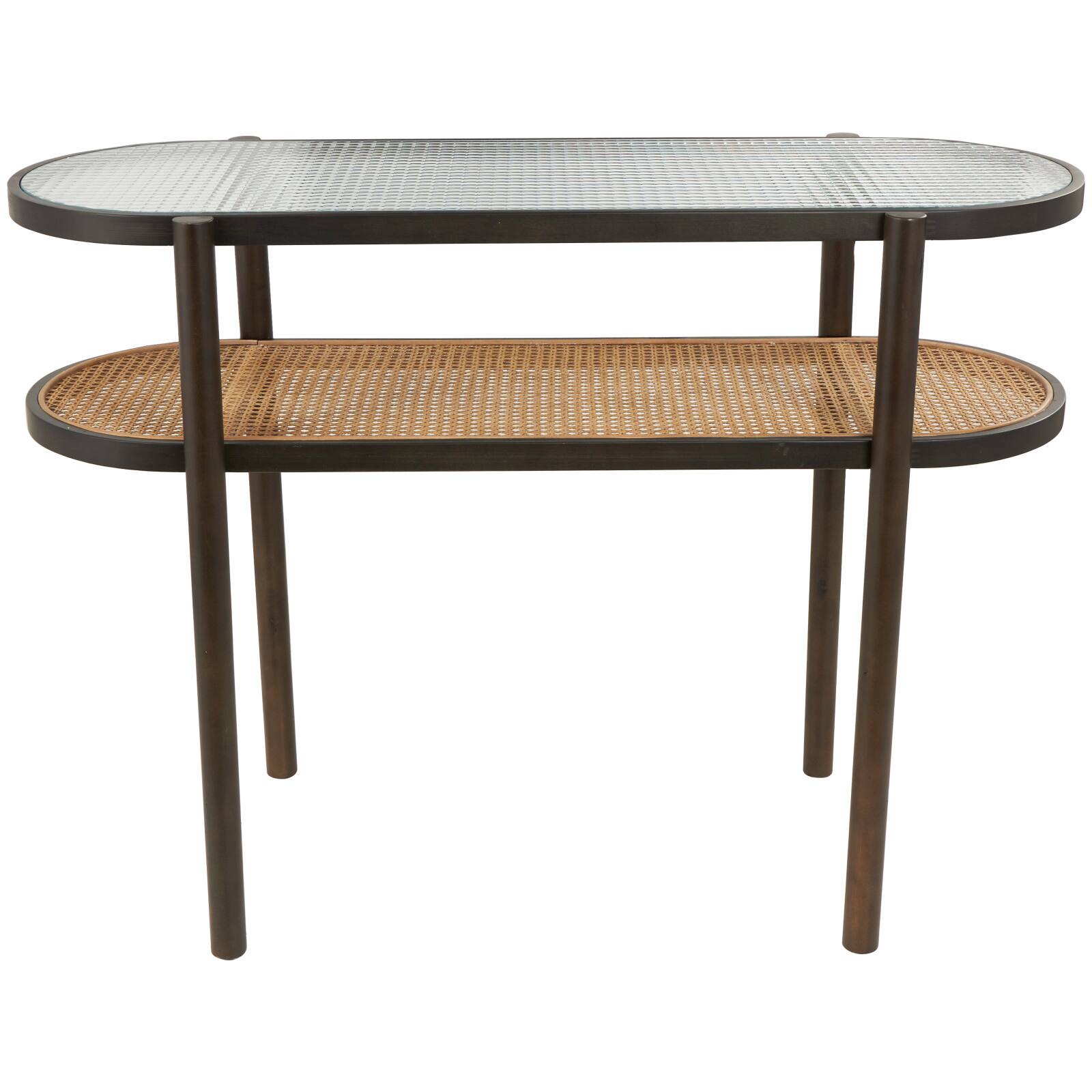 Brown Rattan Console Table with Pressed Tempered Glass Top