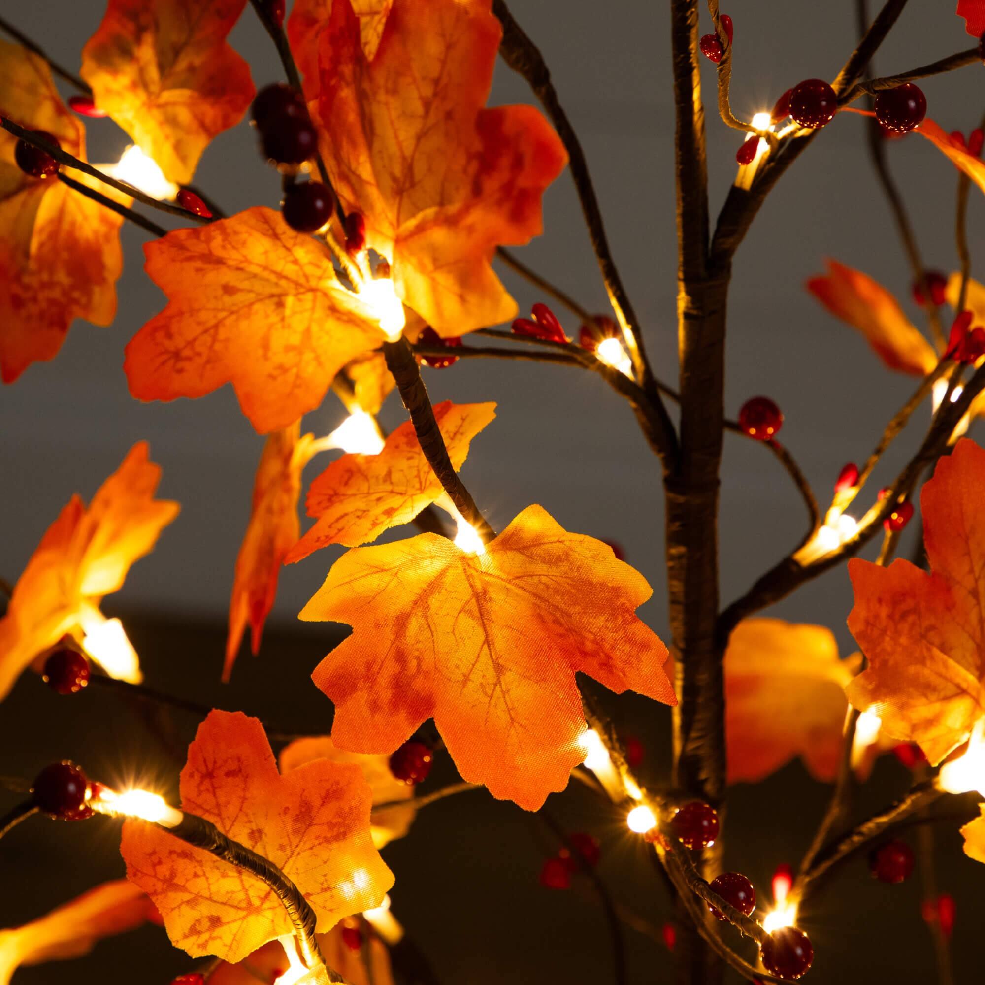 4ft. Pre-Lit Autumn Maple Artificial Fall Tree with Berries and 60 Warm White LED Lights