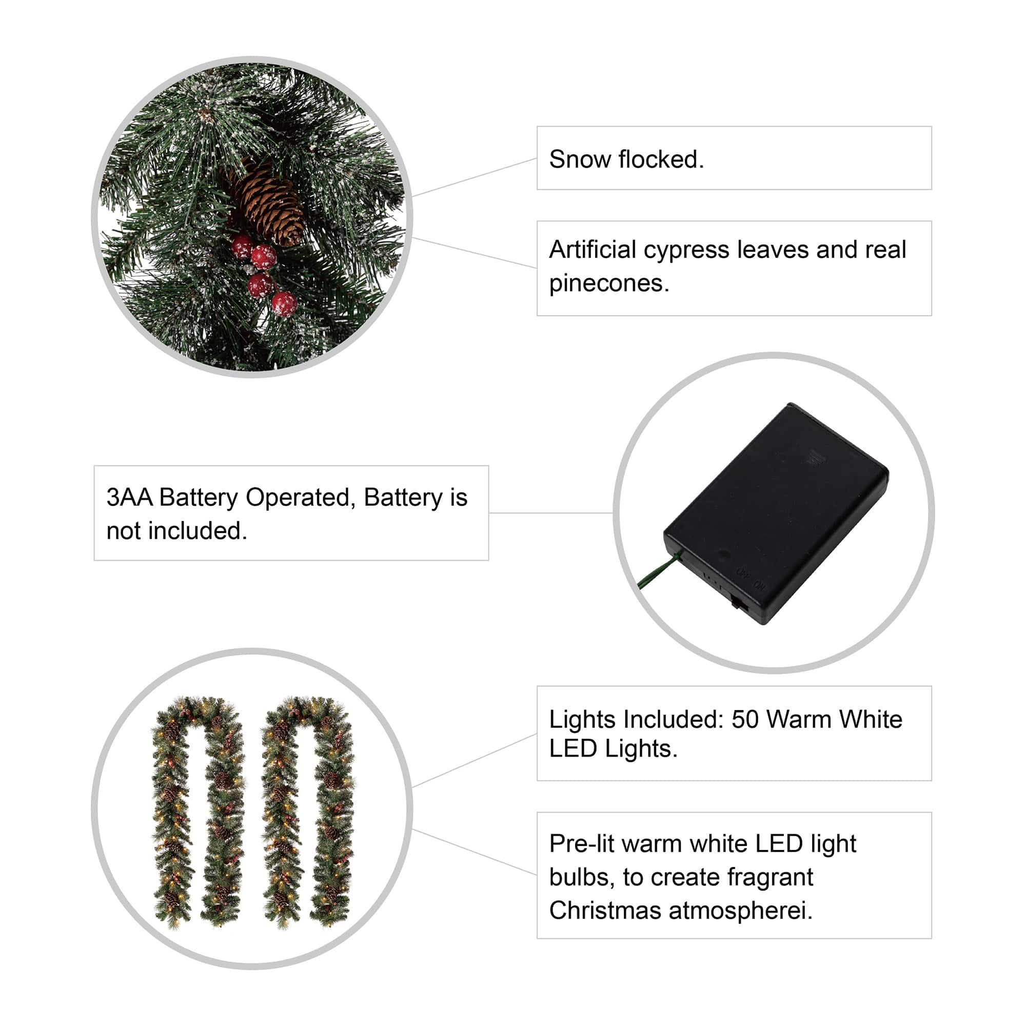 Glitzhome® 9ft. Pre-Lit Glittery Pinecone Christmas Garland with Timer, 2ct.