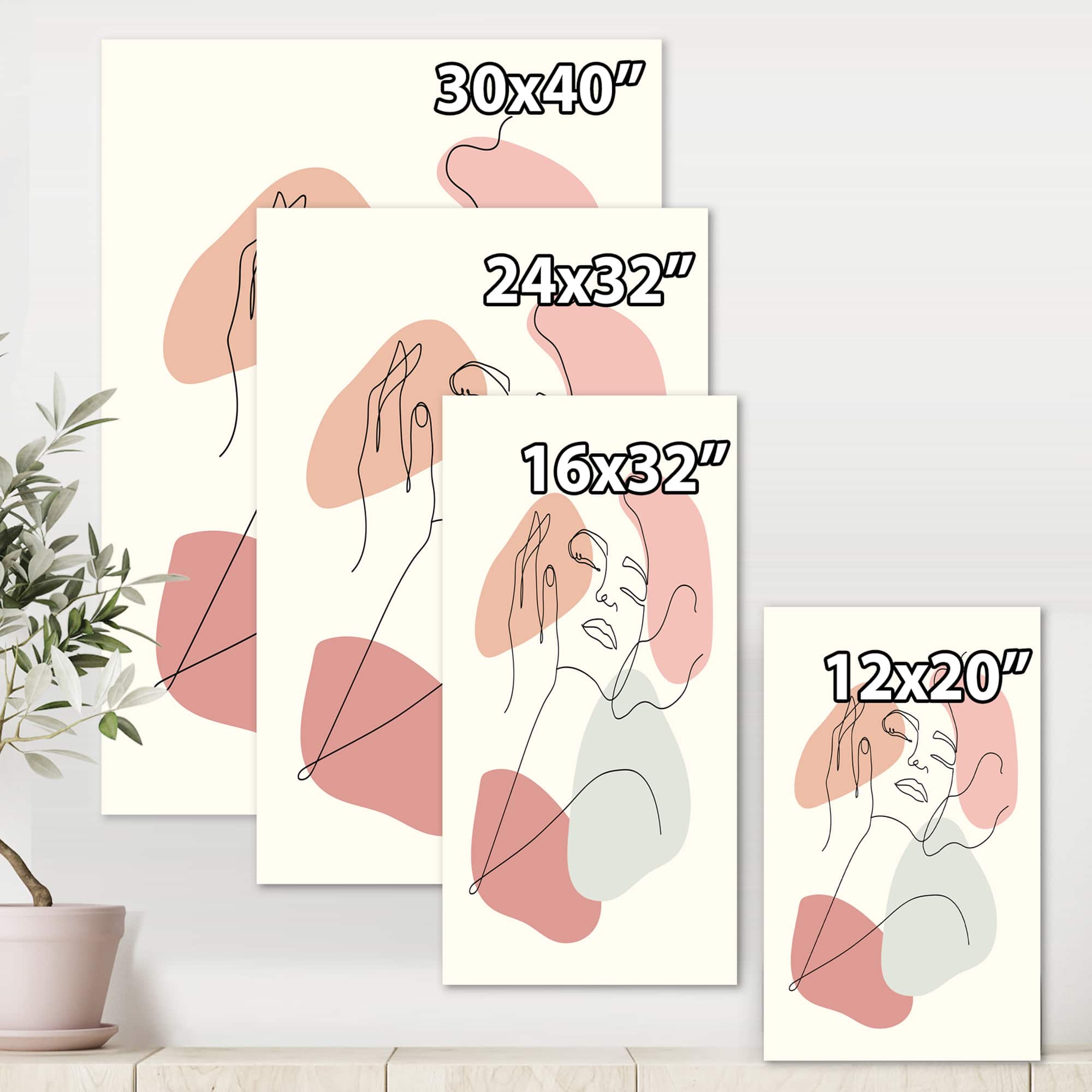 Designart - Continuous Line Portrait of Woman In - Modern Canvas Wall Art Print