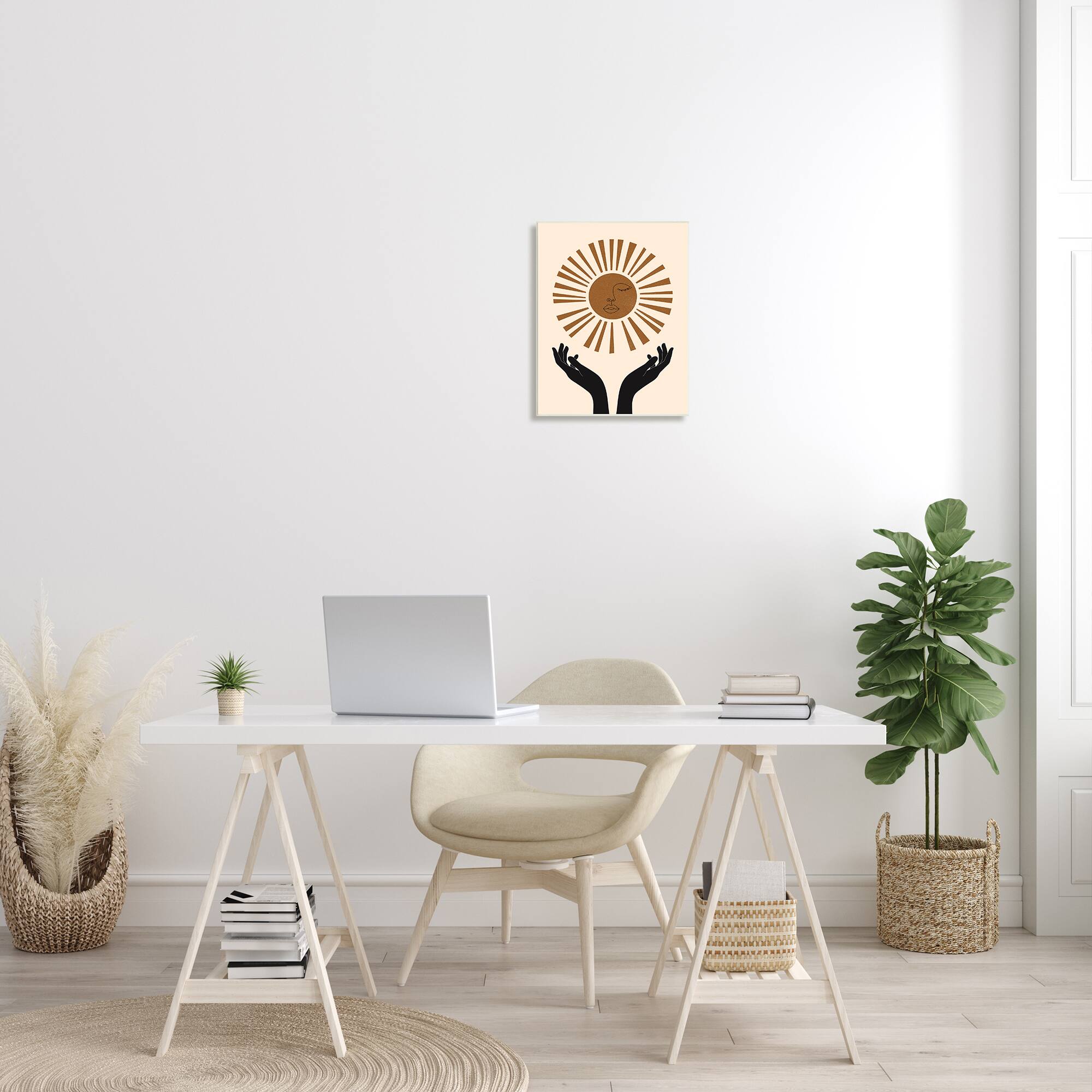 Stupell Industries Hands Holding Desert Sun with Face Linework Wall Plaque