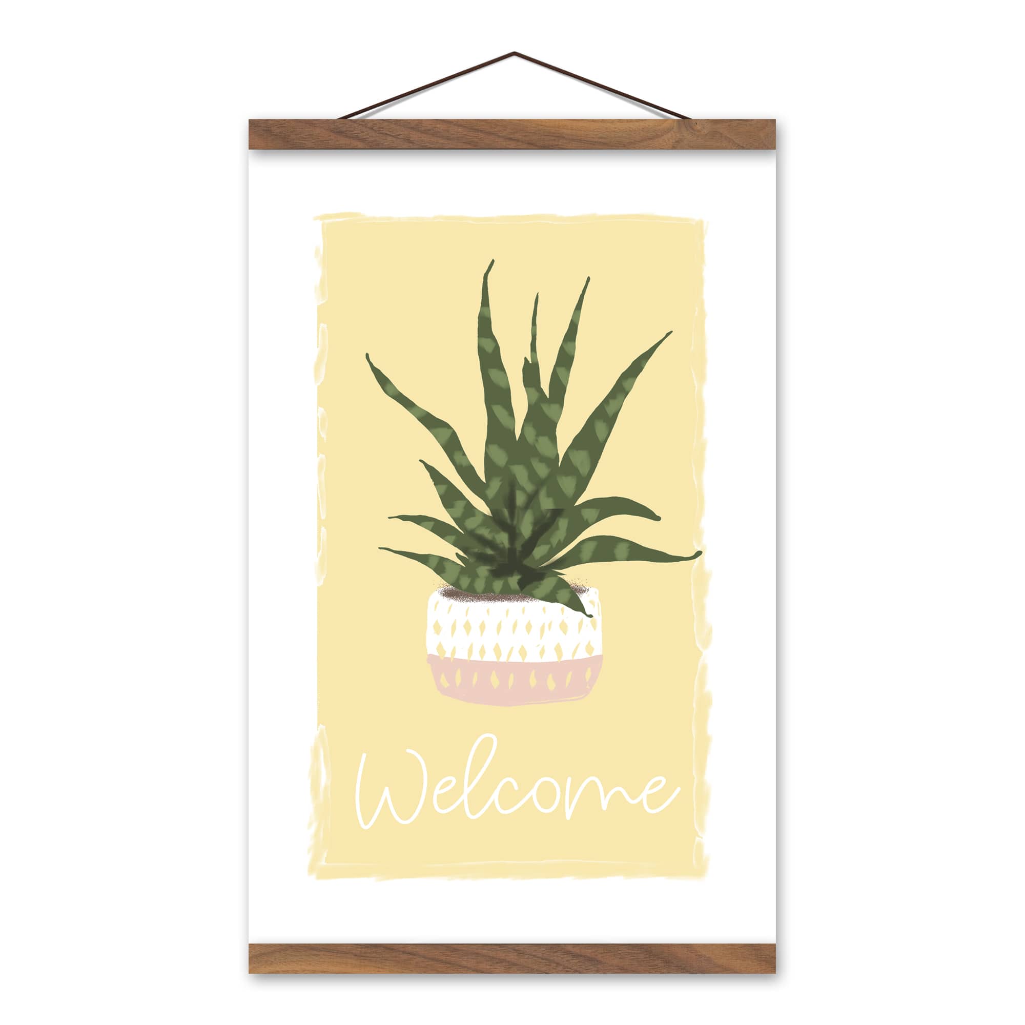 Designs Direct Welcome House Plant Teak Hanging Canvas
