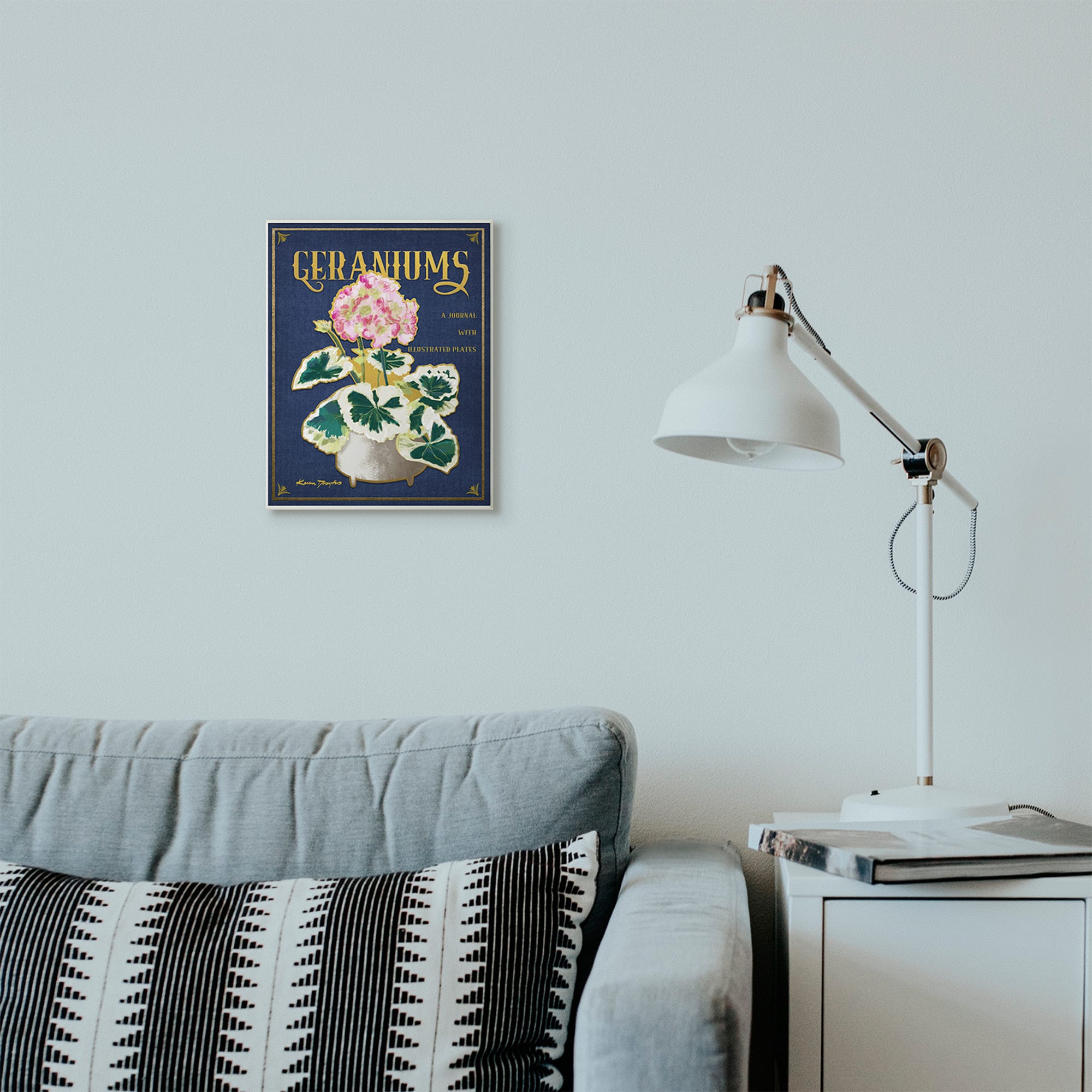 Stupell Industries Geraniums Blue Gold Flower Word Design Wall Plaque