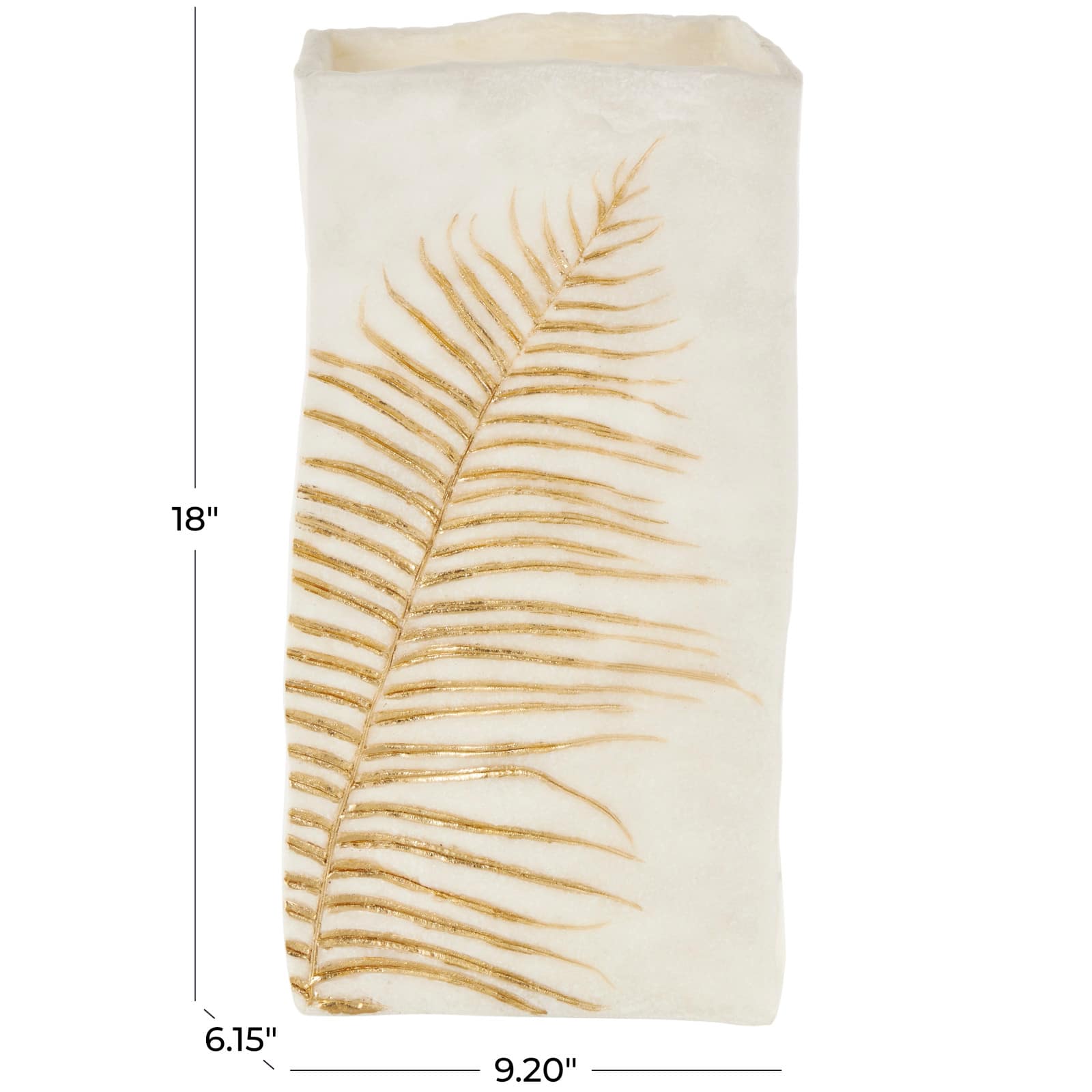 White & Gold Leaf Print Polystone Vase