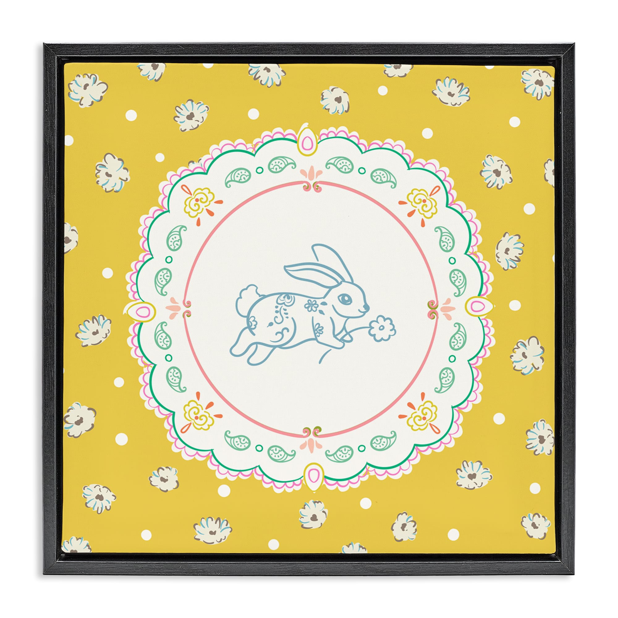 Stupell Industries Yellow Florals Spring Bunny Floating Frame Wall Art