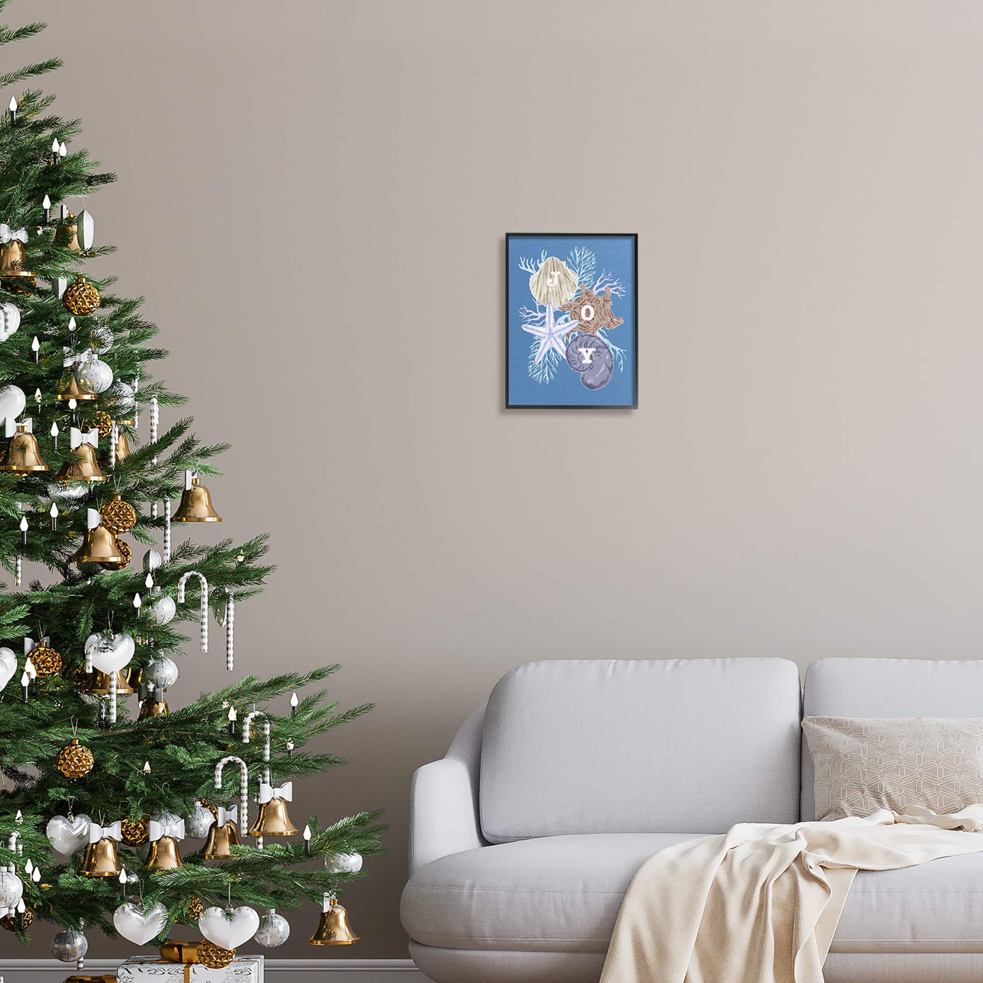 Stupell Industries Joy Nautical Holiday Seashells Framed Giclee Art