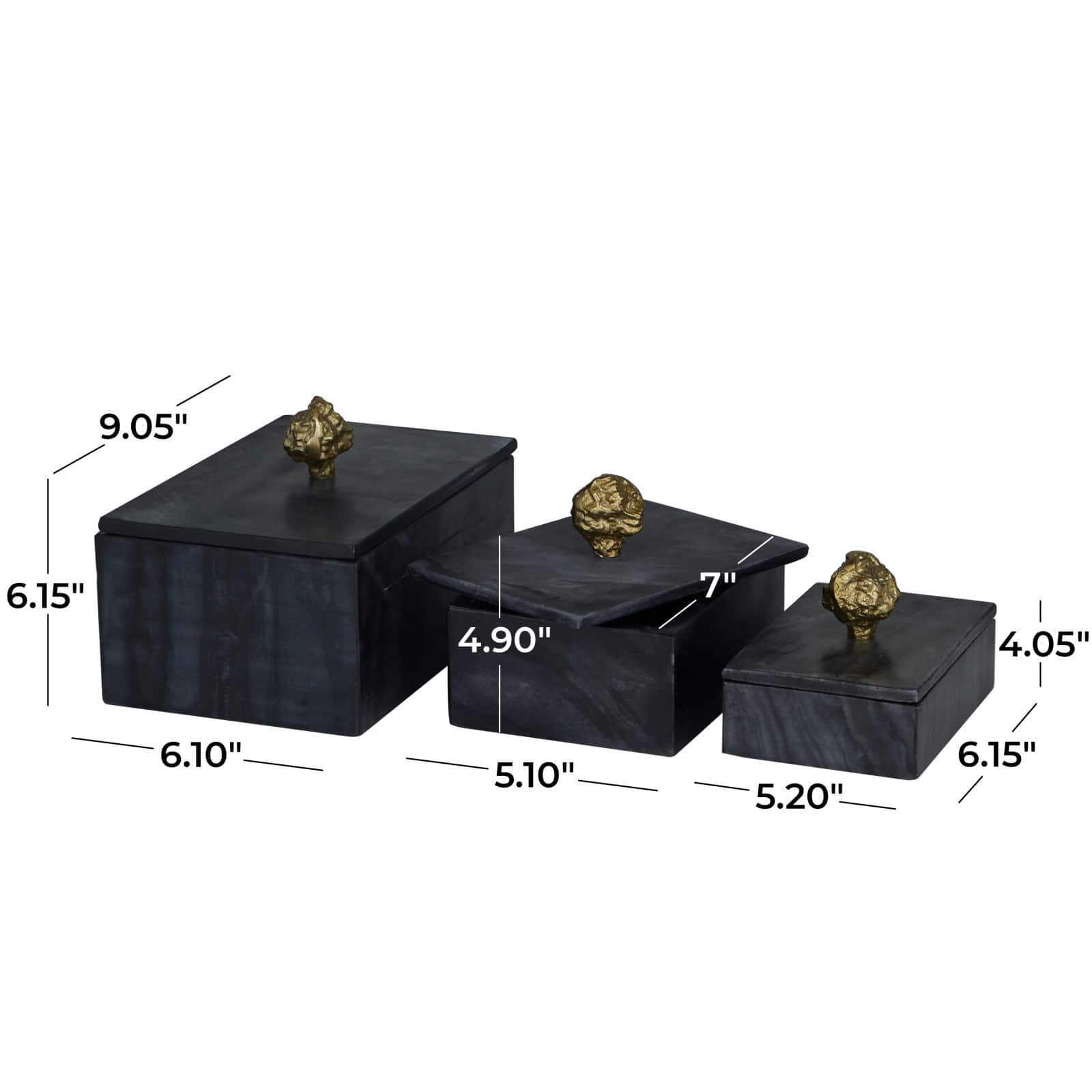 Black Marble Box with Gold Finial Set 