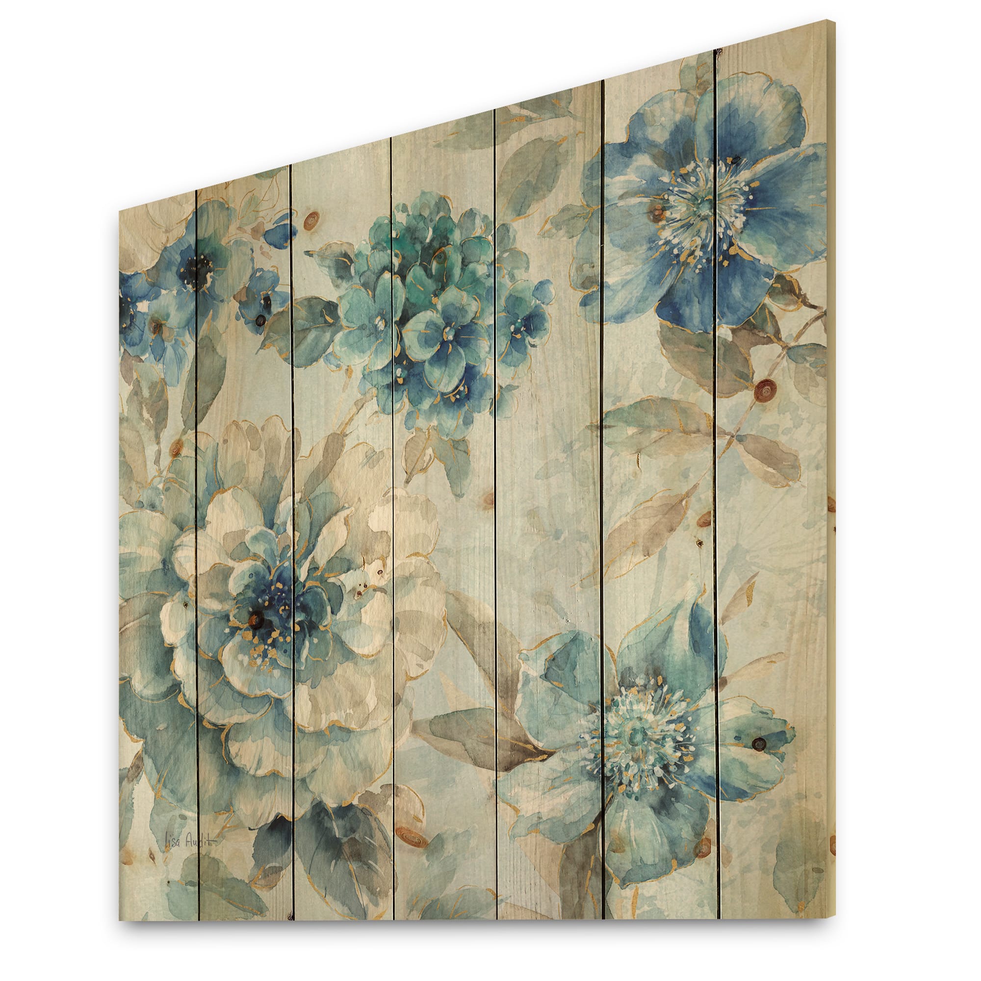 Designart - Indigold Watercolor Lovely bird IV - Farmhouse Print on Natural Pine Wood
