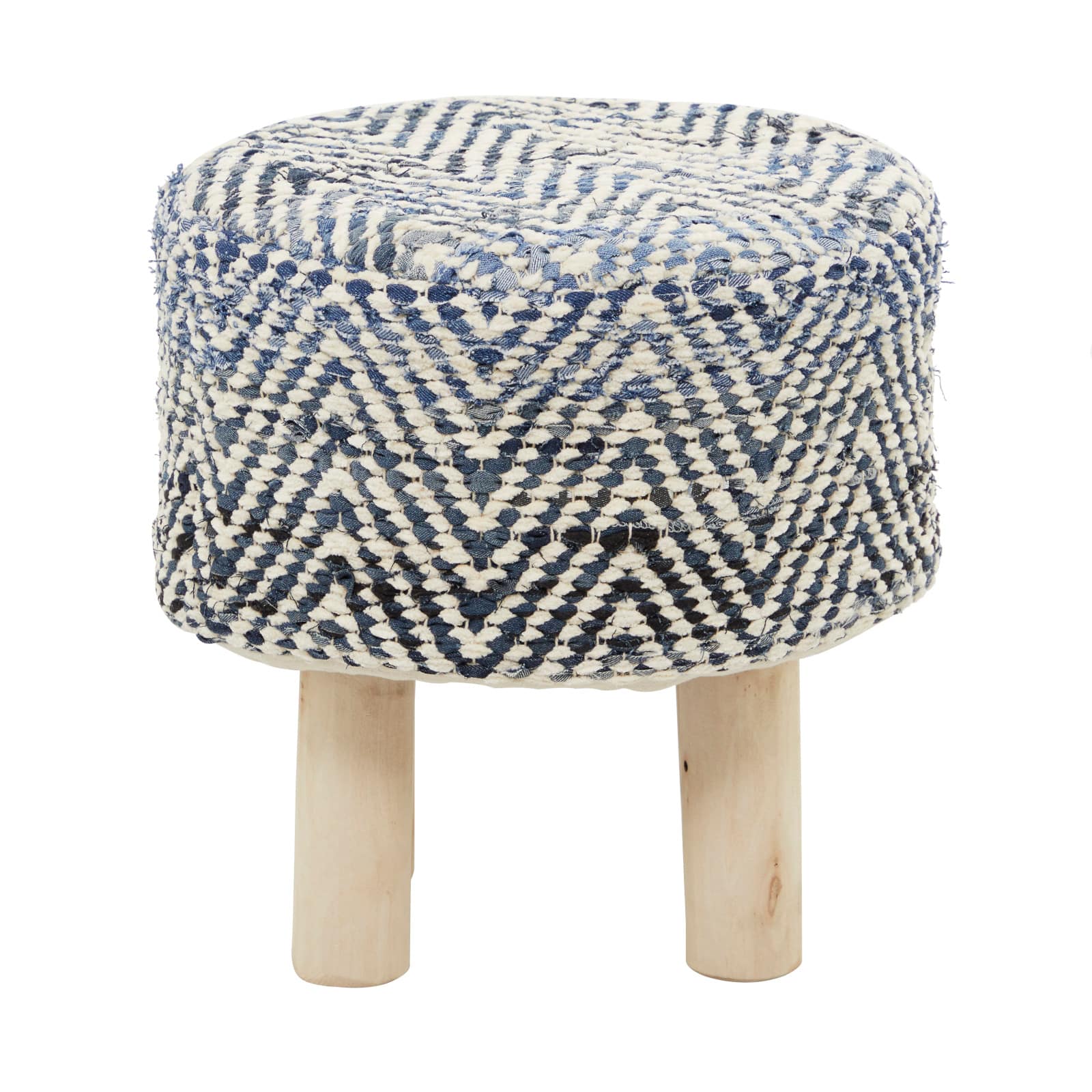 Blue Wood Bohemian Stool, 16" x 16" x 17"