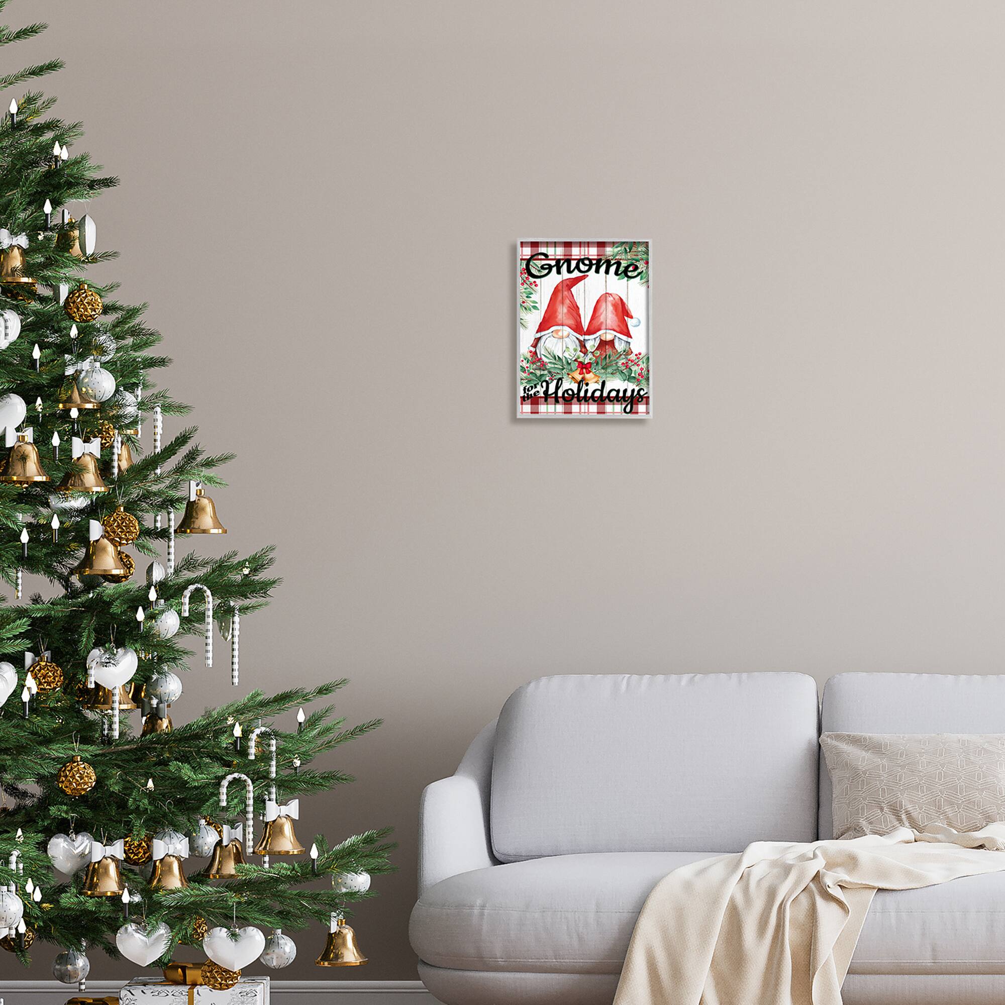 Stupell Industries Gnome For The Holidays Plaid Framed Giclee Art