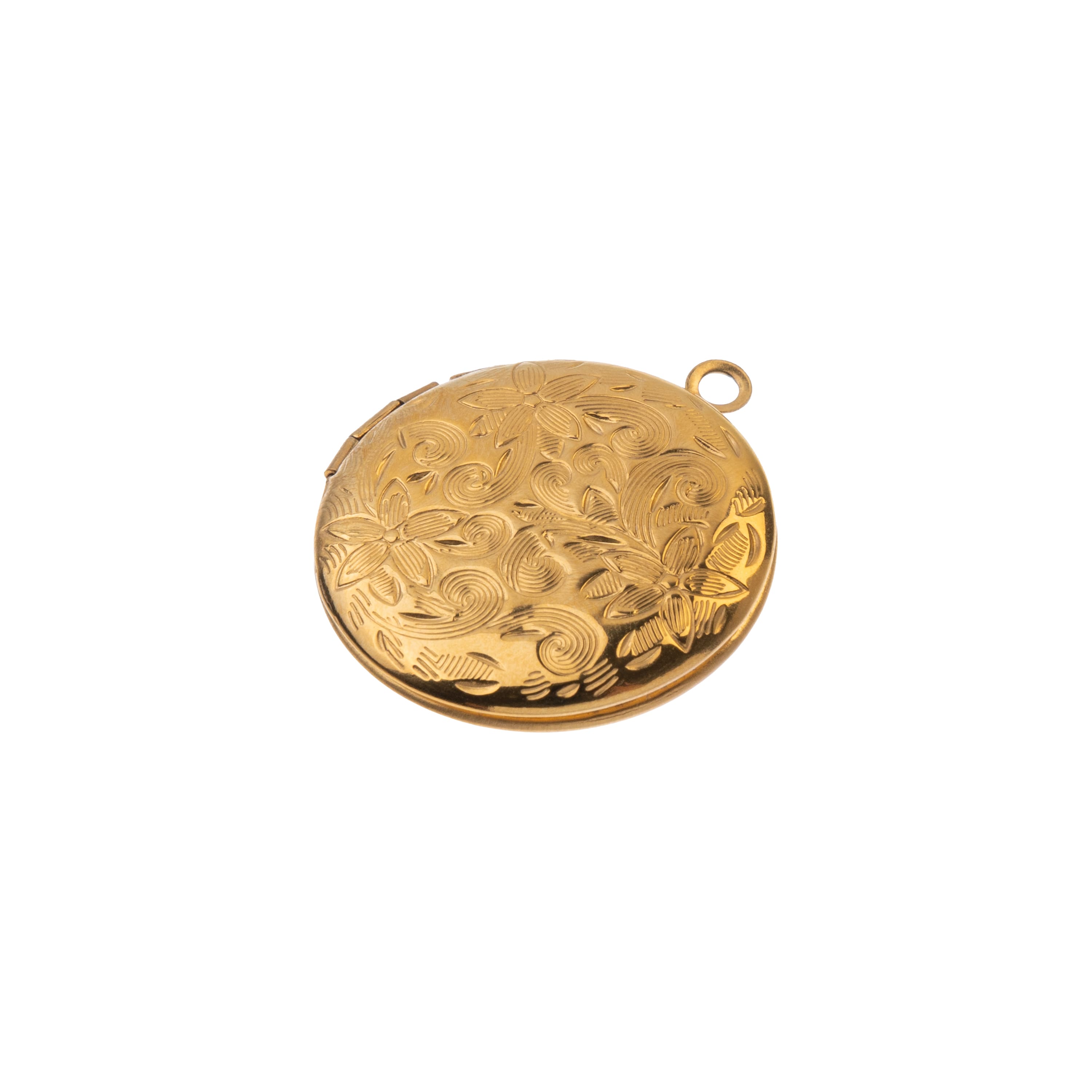Gold Floral Stainless Steel Round Locket by Bead Landing™
