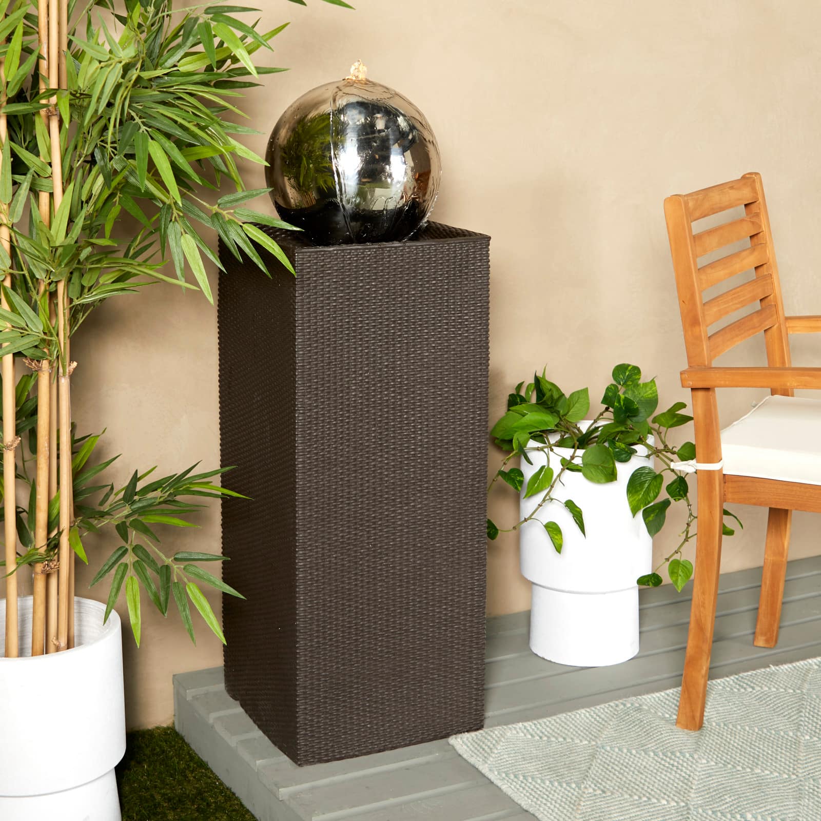 44" Black Fiberglass Fountain with LED Light