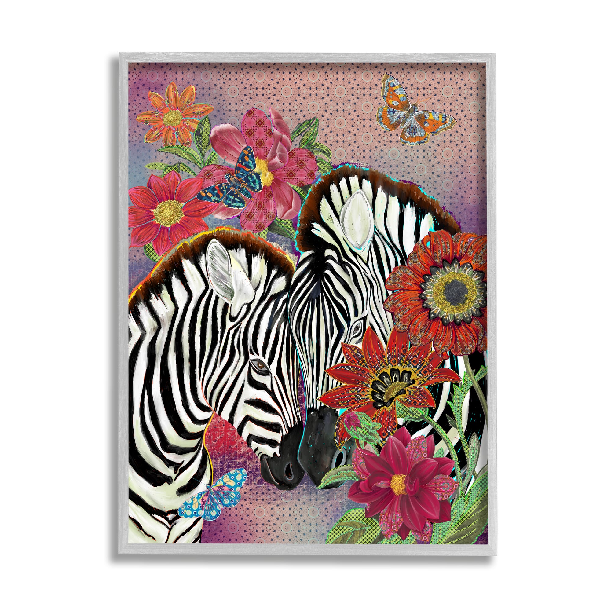 Stupell Industries Loving Zebra Pair over Pink Arabesque Pattern in Gray Frame Wall Art
