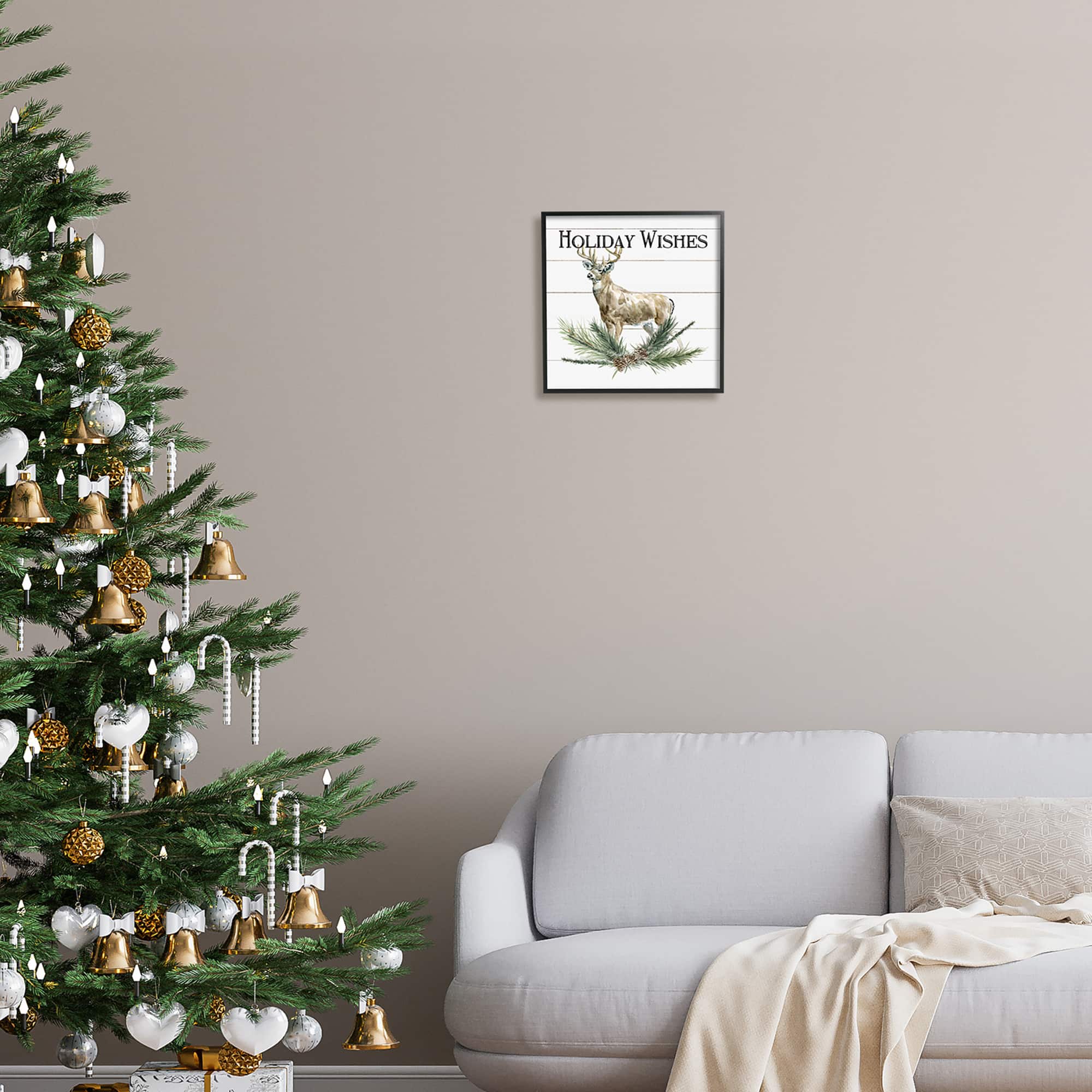 Stupell Industries Holiday Wishes Seasonal Deer Framed Giclee Art
