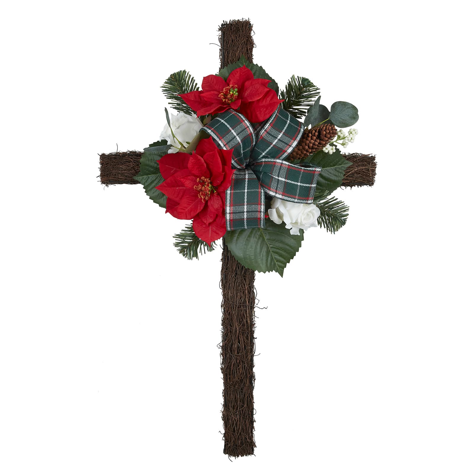 38" White Rose & Red Poinsettia Remembrance Cross by Ashland®