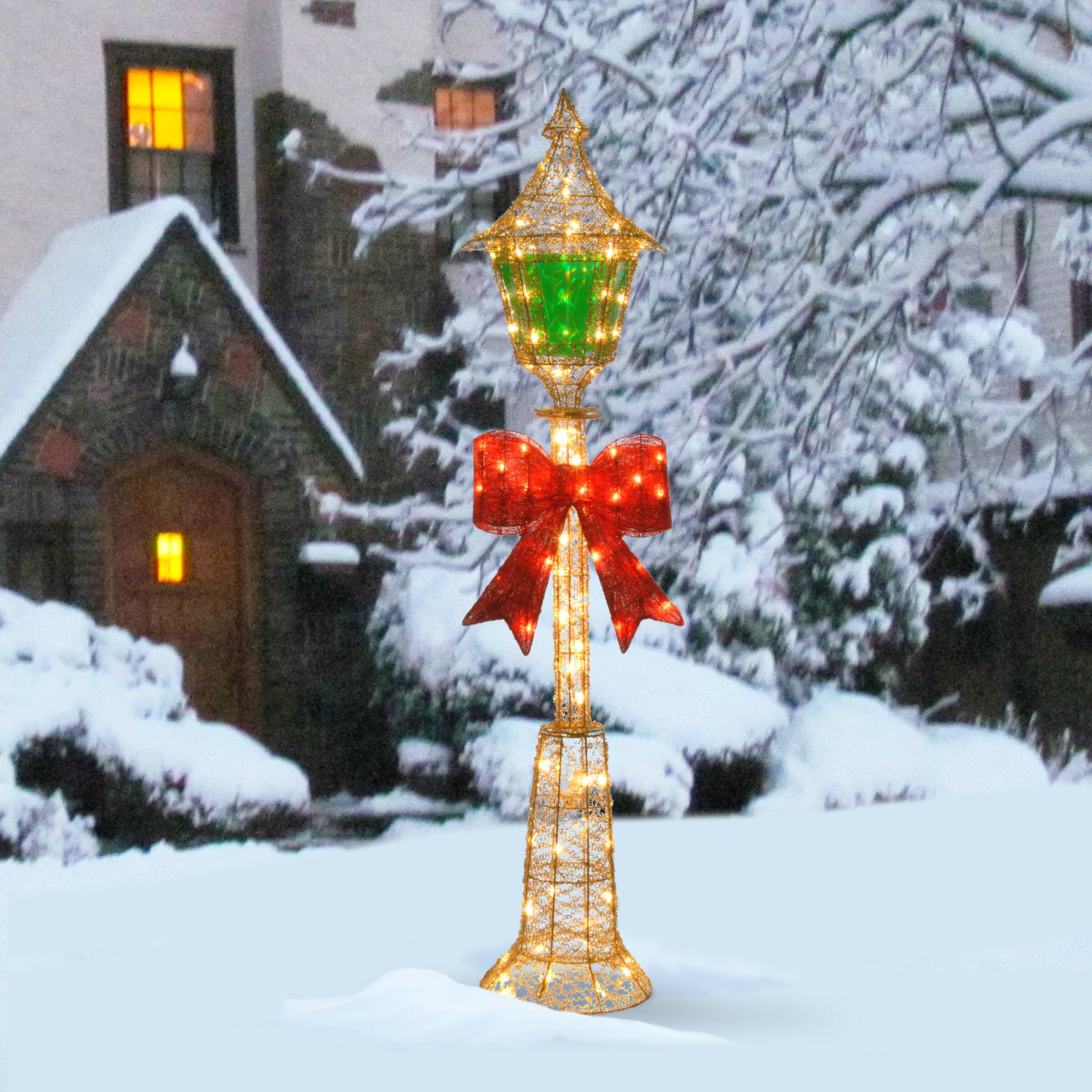 60" Gold Wire Lamp Post, Clear Lights