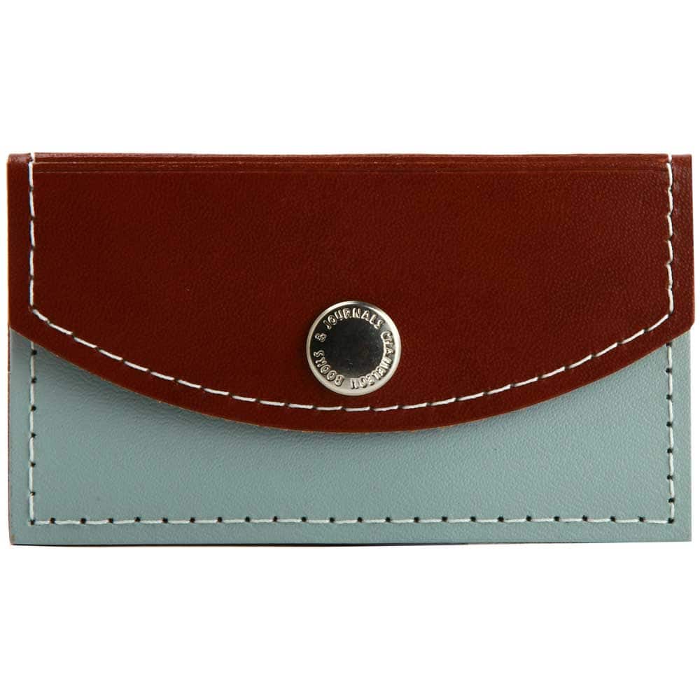 JAM Paper Brown & Gray Leather Business Card Holder Case with Snap Closure