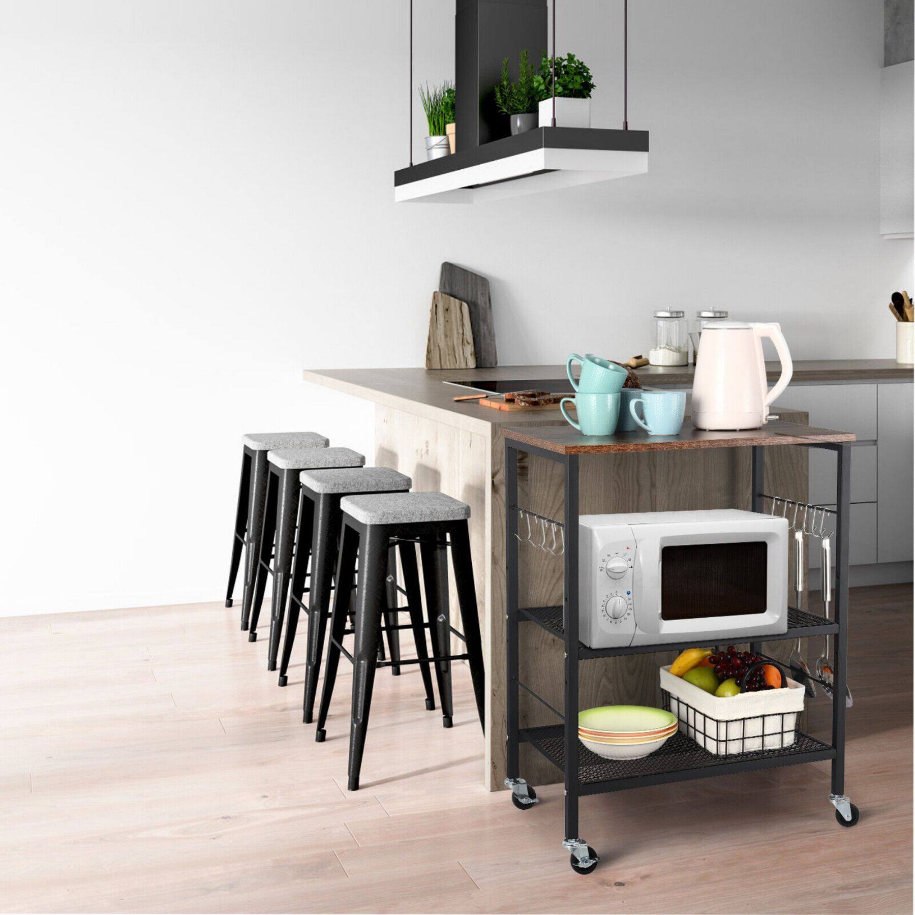 Rustic Brown Kitchen Baker's Rack 3-Tier Mesh Kitchen Storage Cart