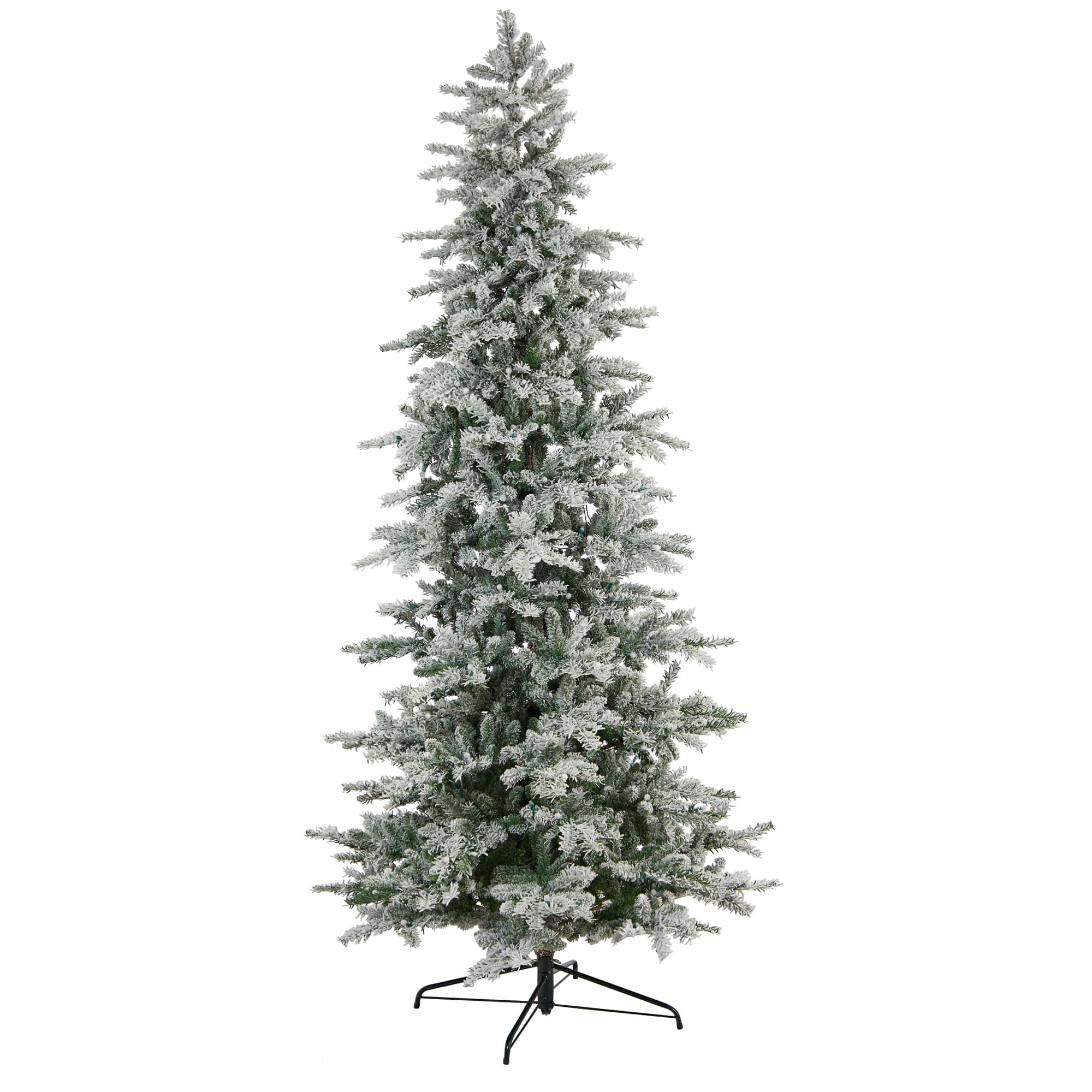 8.5ft. Pre-Lit Slim Flocked Nova Scotia Spruce Artificial Christmas Tree, Warm White LED Lights