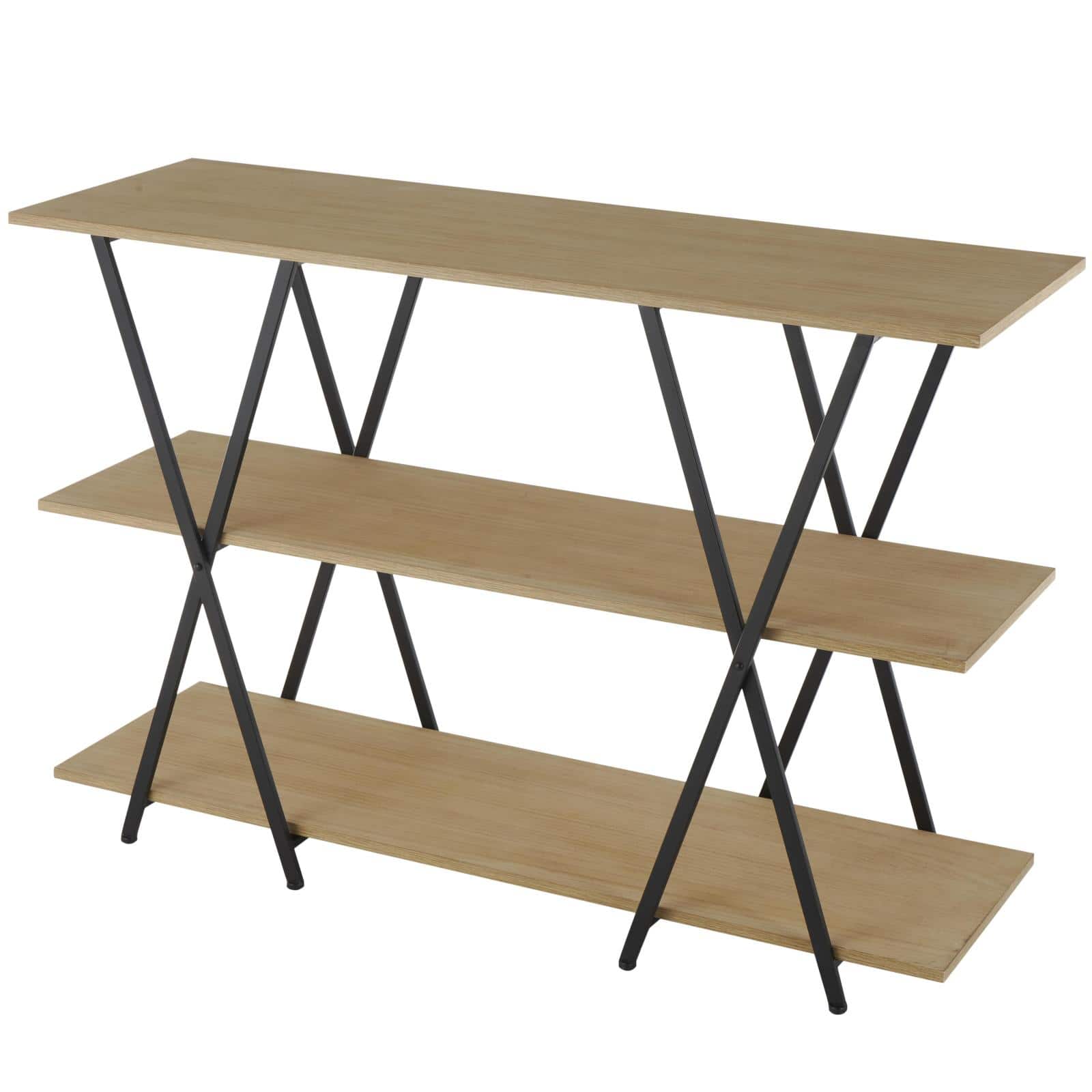 47" x 32" Brown Metal 3 Shelf Storage Shelving Unit with Black Metal Frame