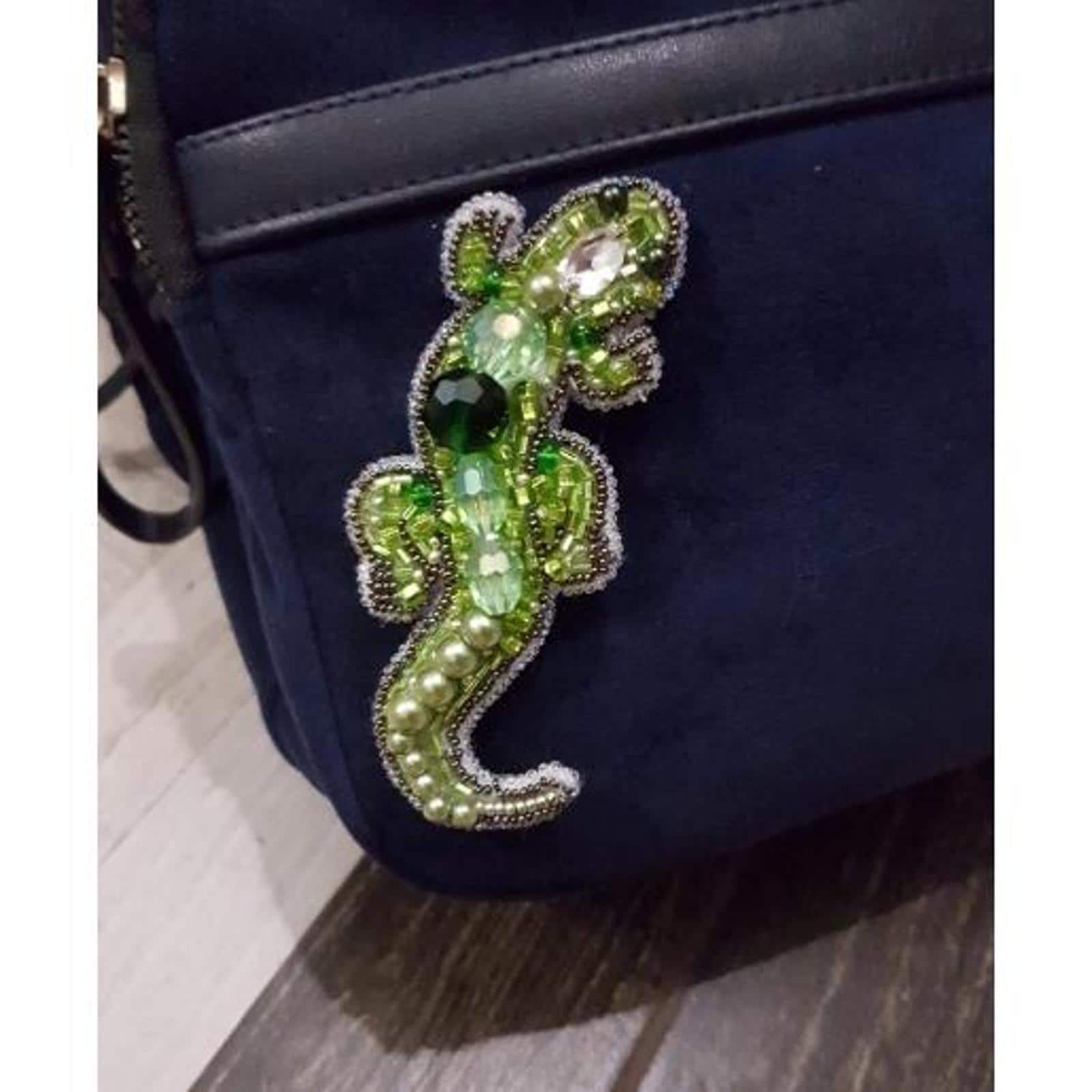 Crystal Art Beadwork Kit For Creating Broоch Lizard