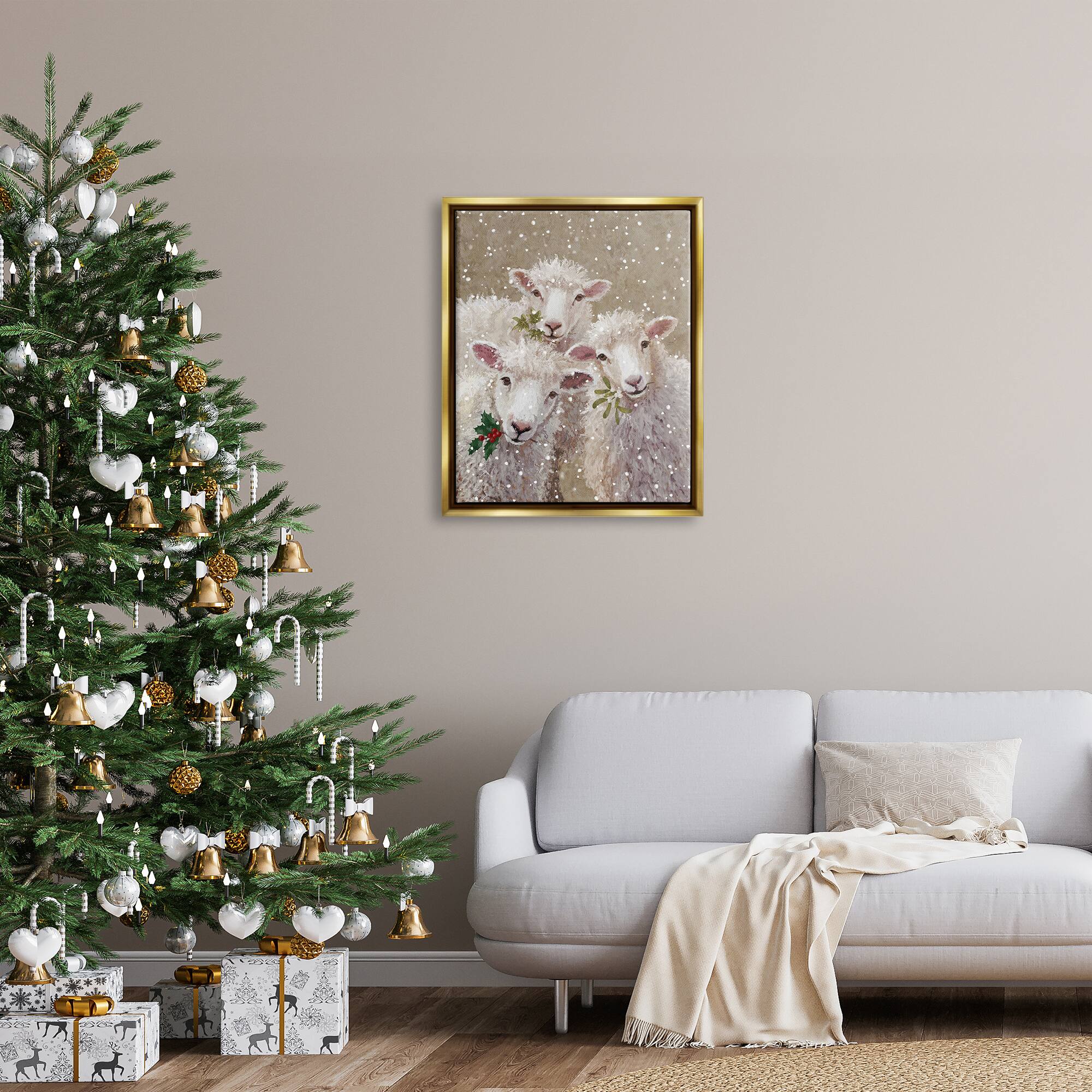 Stupell Industries Winter Sheep Trio Farm Animals Framed Floater Canvas Wall Art
