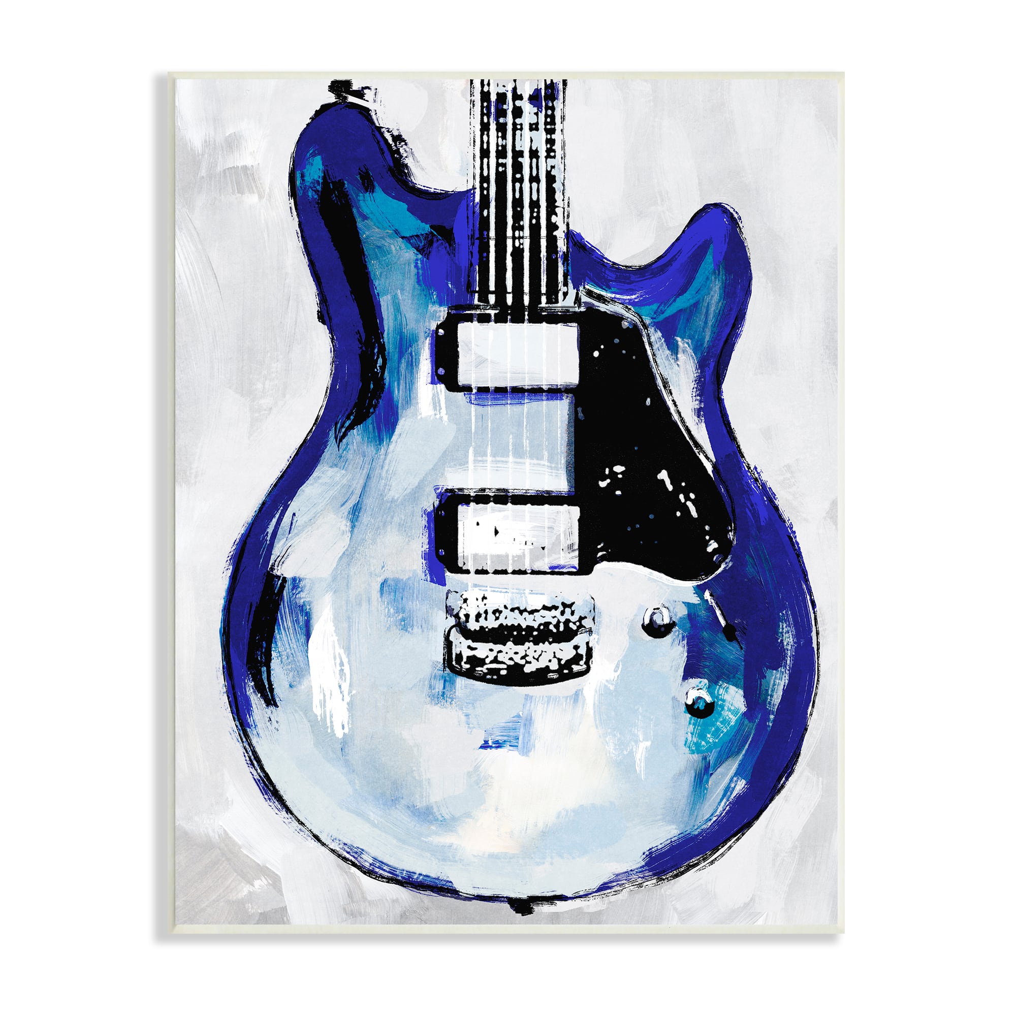 Stupell Industries Abstract Rock Guitar Body Modern Blue Painting Wall Plaque