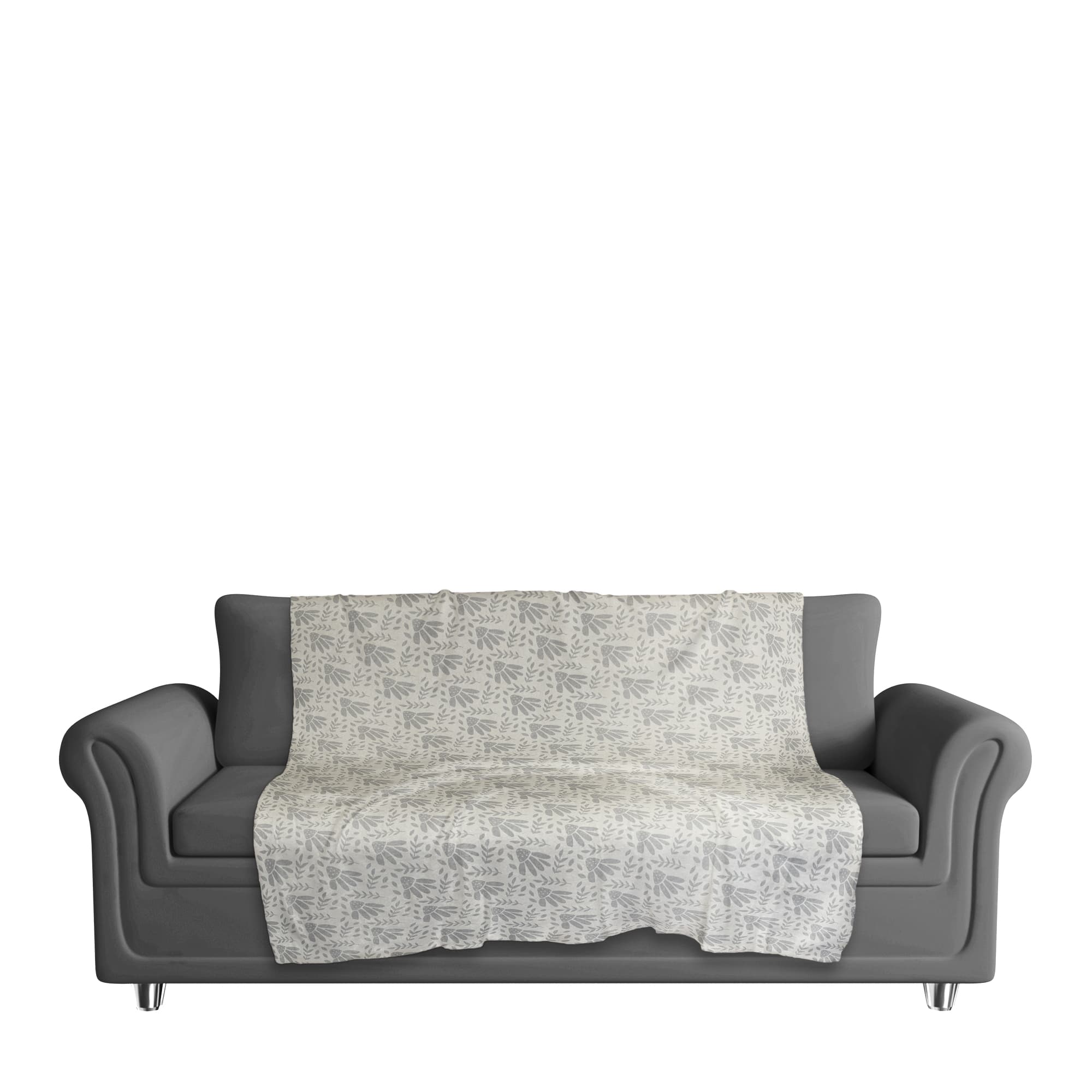 Gray Floral Sherpa Fleece Blanket