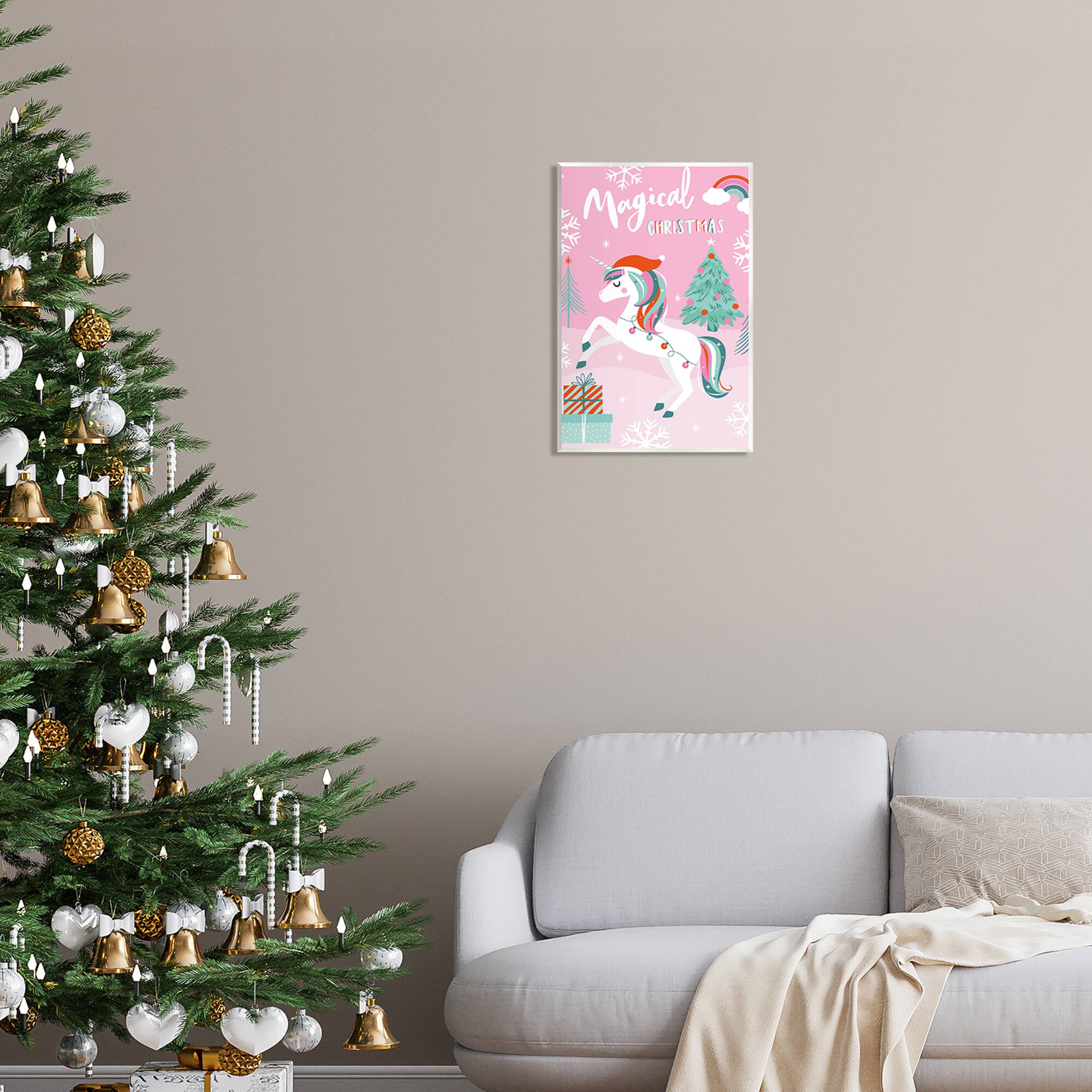 Stupell Industries Magical Christmas Pink Unicorn Wall Plaque Art