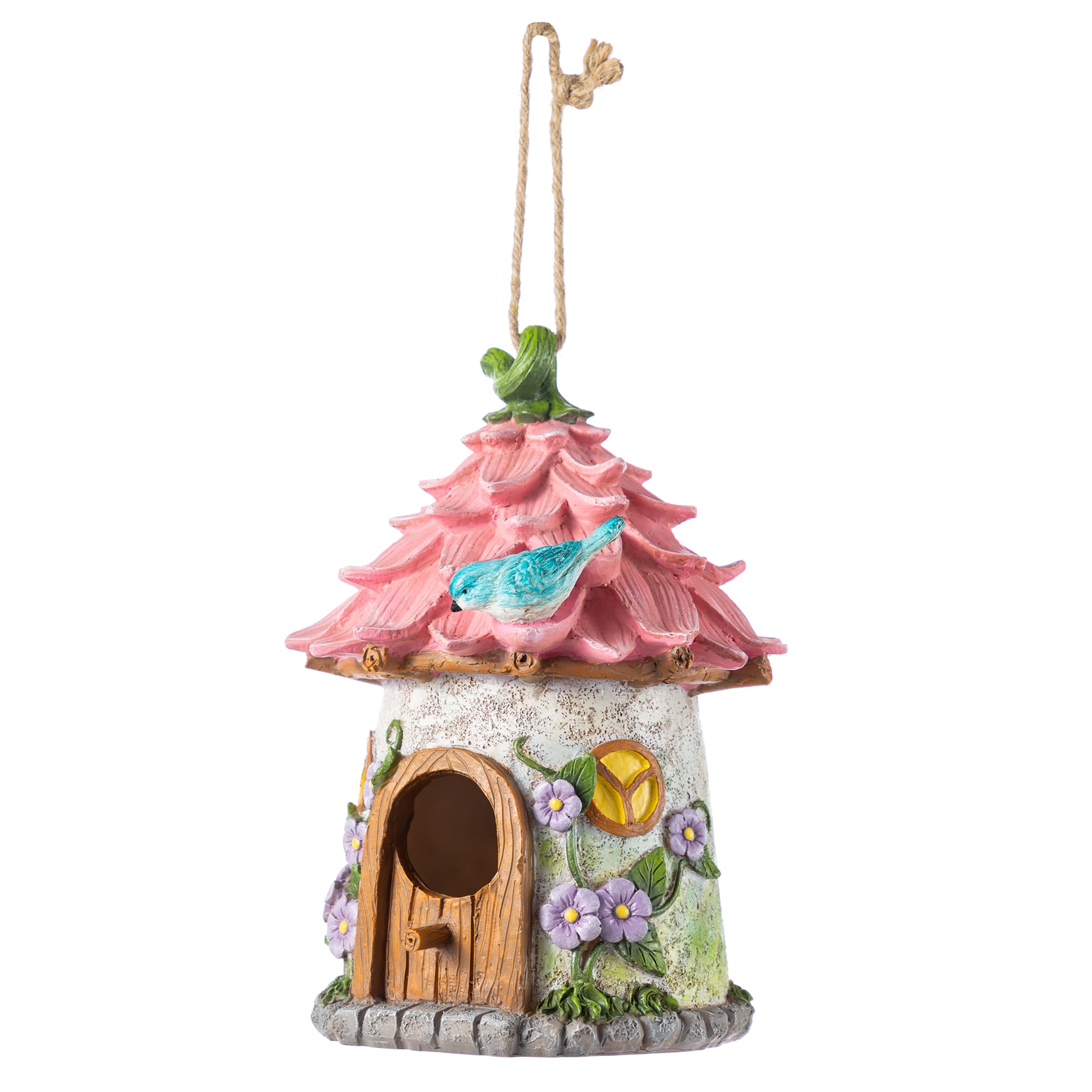 Glitzhome® 9" Resin Pink Roof Outdoor Garden Birdhouse