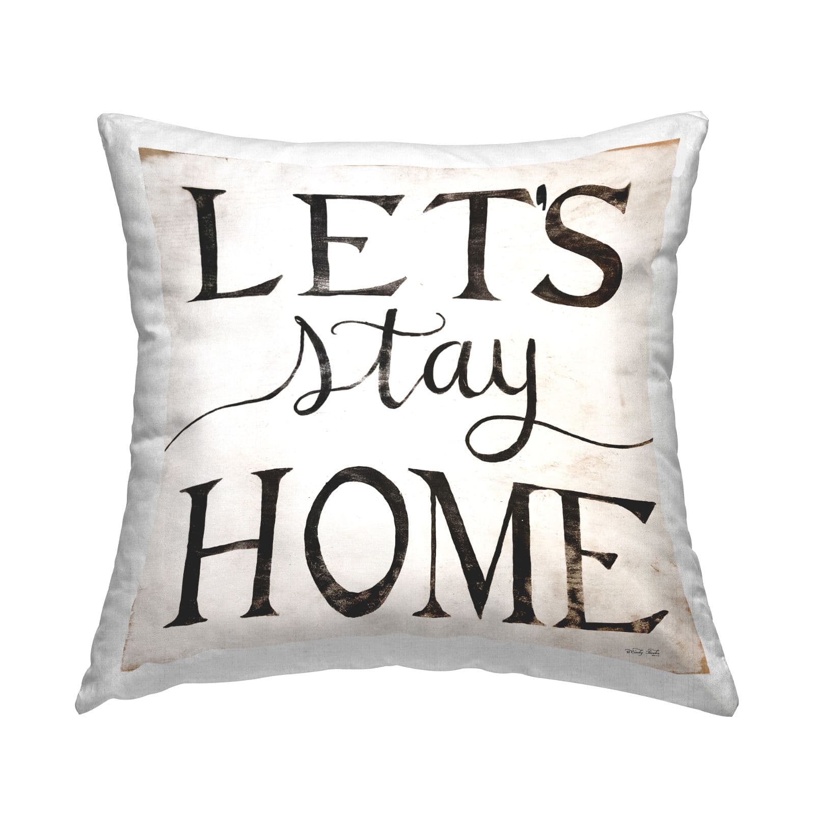 Stupell Industries Vintage Let's Stay Home Rustic Farmhouse Phrase Throw Pillow, 18" x 18"