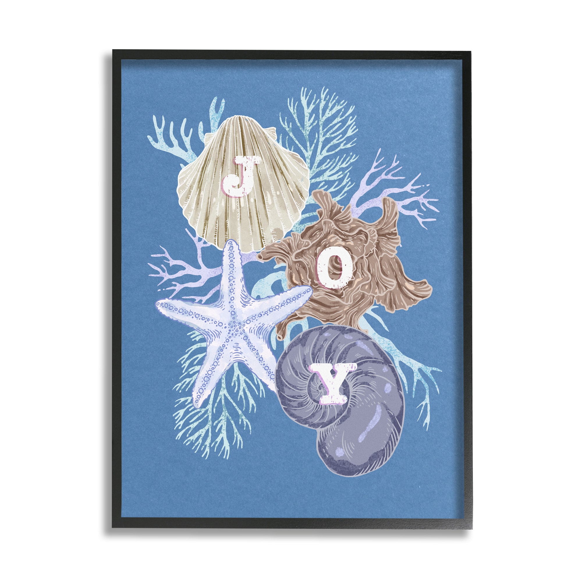 Stupell Industries Joy Nautical Holiday Seashells Framed Giclee Art