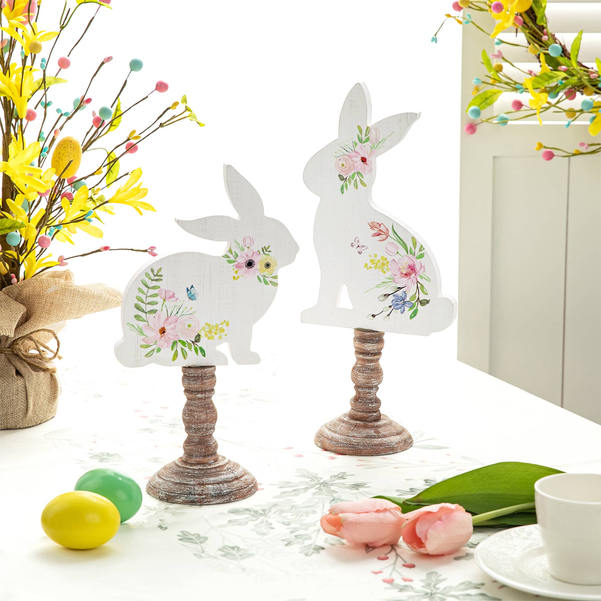 Glitzhome® 12.5" Easter Wooden Bunny Table Décor Set