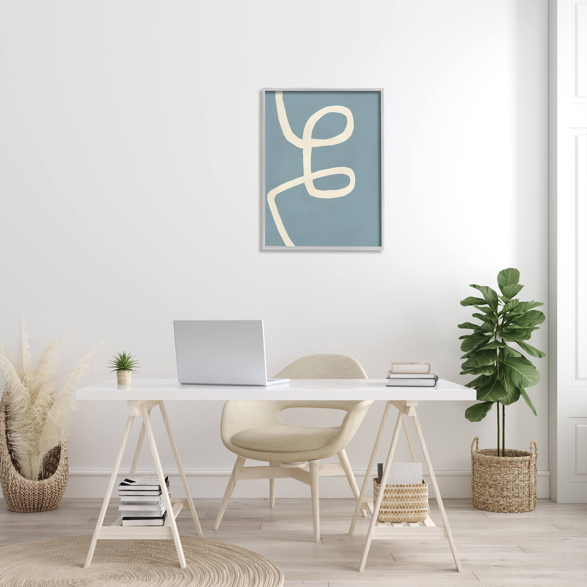 Stupell Industries Blue Abstract Curve Gray Framed Wall Art