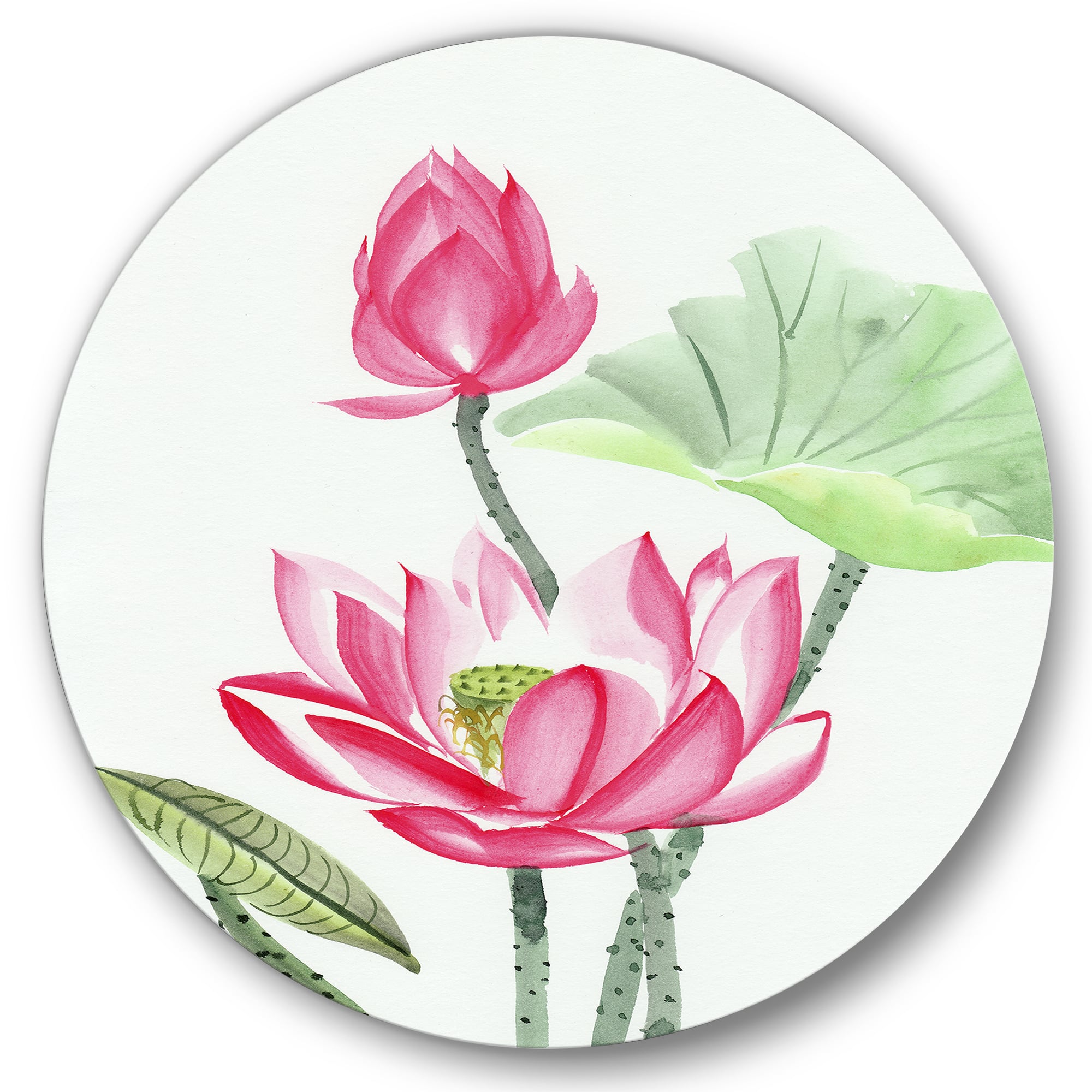 Designart - Vintage Pink Lotus Flower - Traditional Metal Circle Wall Art