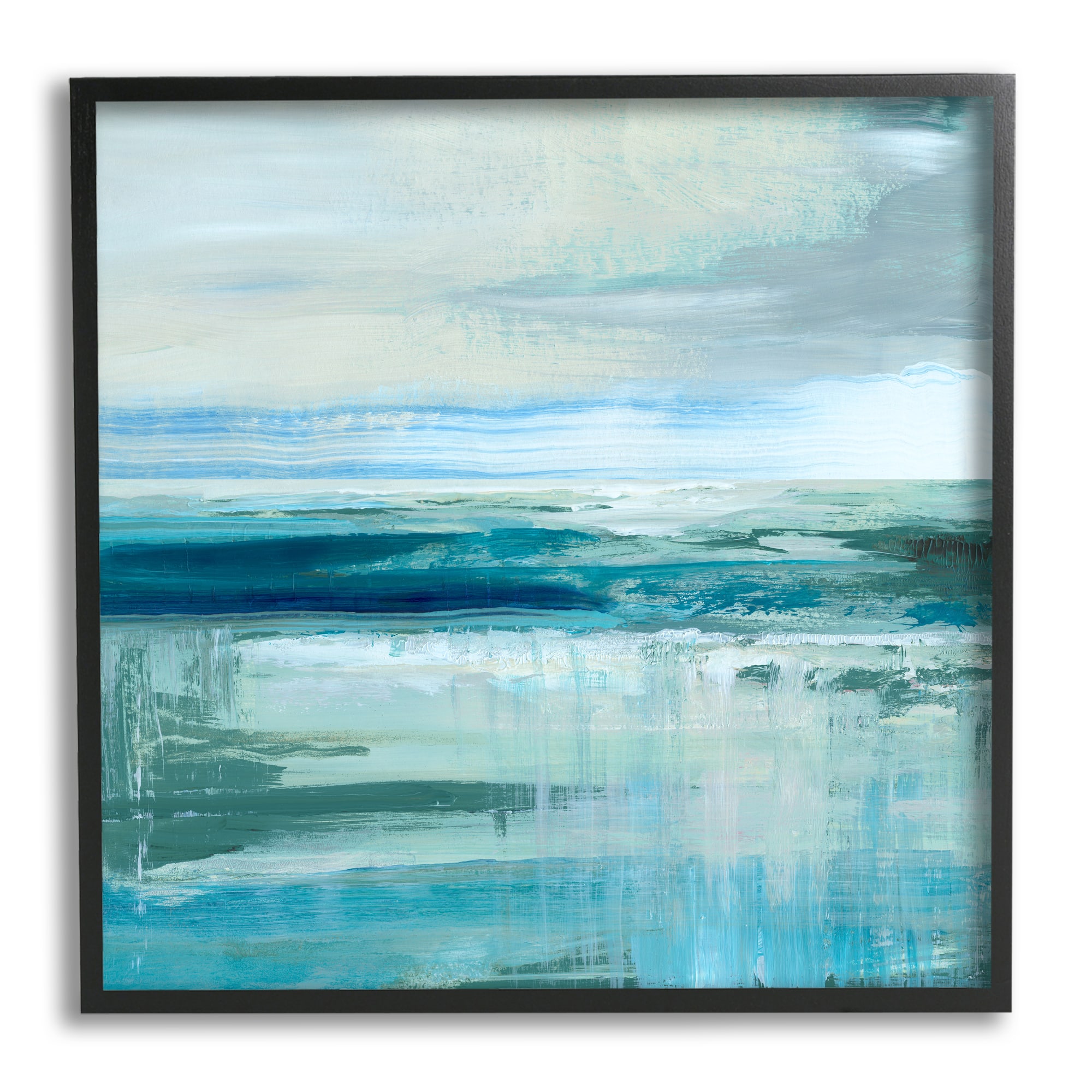 Stupell Industries Abstract Ocean Horizon Modern Nautical Painting Blue Green Framed Wall Art
